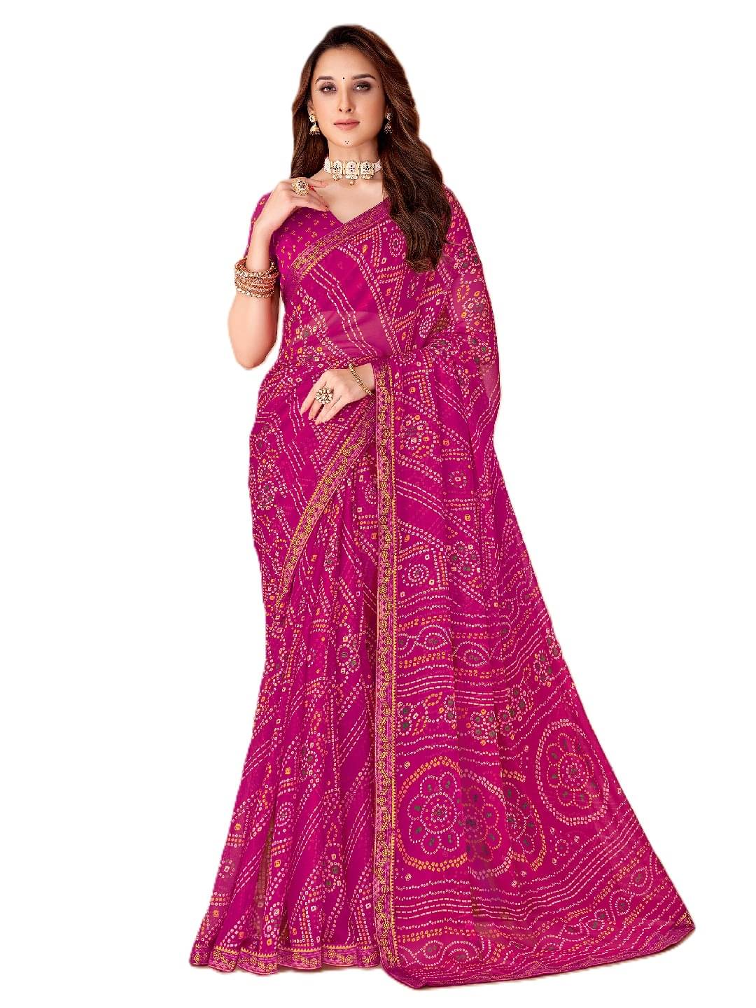     			PANZORA Chiffon Solid Regular Saree With Unstitched Blouse Piece ( Pink )