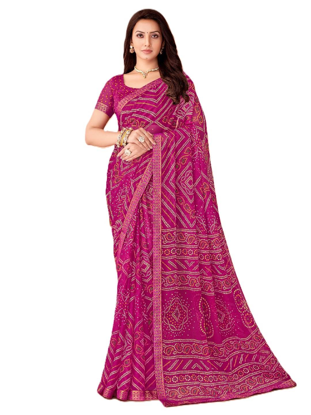     			PANZORA Chiffon Solid Regular Saree With Unstitched Blouse Piece ( Magenta )
