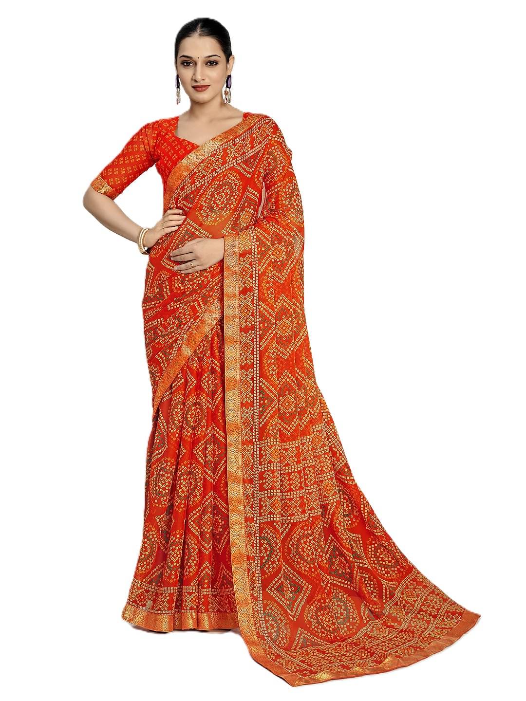    			PANZORA Chiffon Solid Regular Saree With Unstitched Blouse Piece ( Orange )