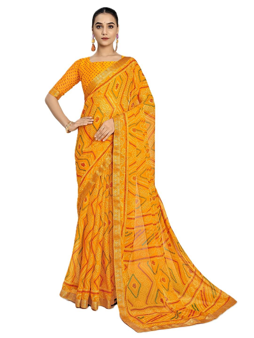 PANZORA Chiffon Solid Regular Saree With Unstitched Blouse Piece ( Yellow ) PANZORA Chiffon Solid Regular Saree With Unstitched Blouse Piece ( Yellow )