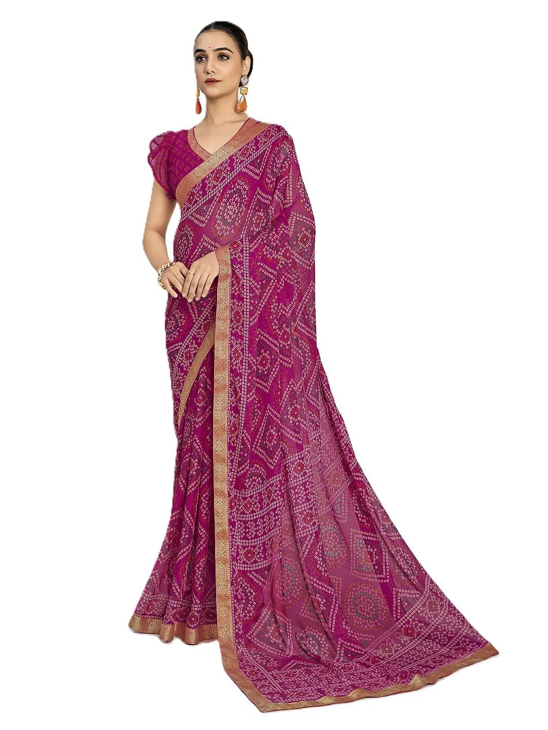    			PANZORA Chiffon Solid Regular Saree With Unstitched Blouse Piece ( Magenta )