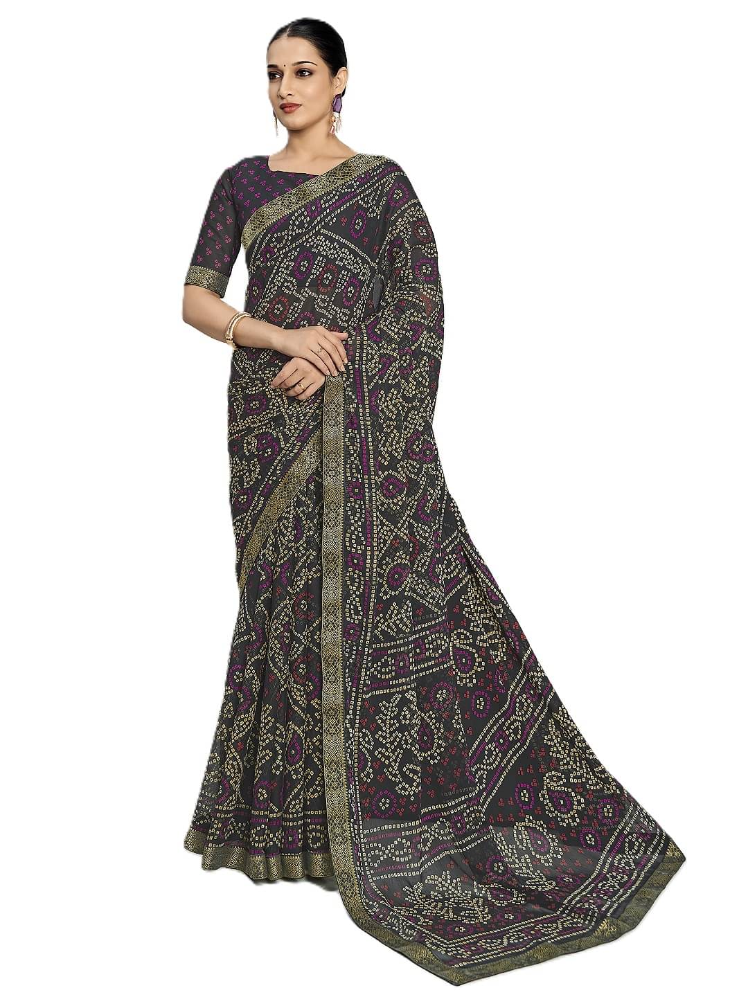     			PANZORA Chiffon Solid Regular Saree With Unstitched Blouse Piece ( Black )