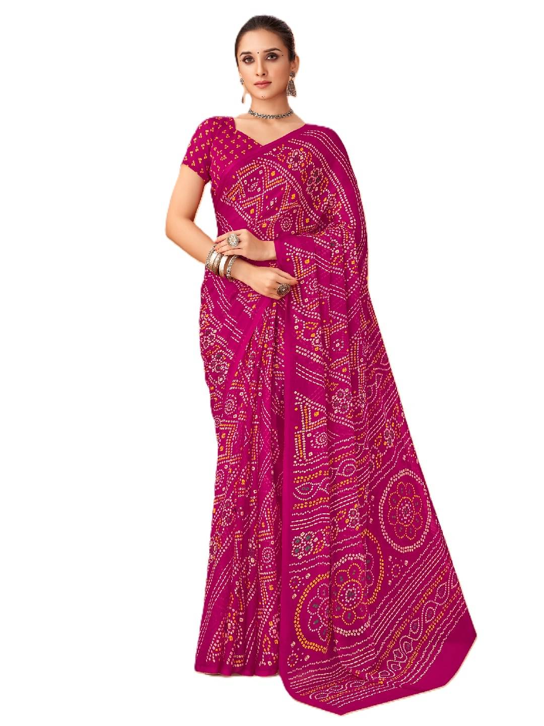 PANZORA Chiffon Solid Regular Saree With Unstitched Blouse Piece ( Magenta ) PANZORA Chiffon Solid Regular Saree With Unstitched Blouse Piece ( Magenta )