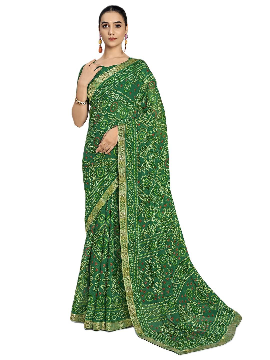     			PANZORA Chiffon Solid Regular Saree With Unstitched Blouse Piece ( Green )