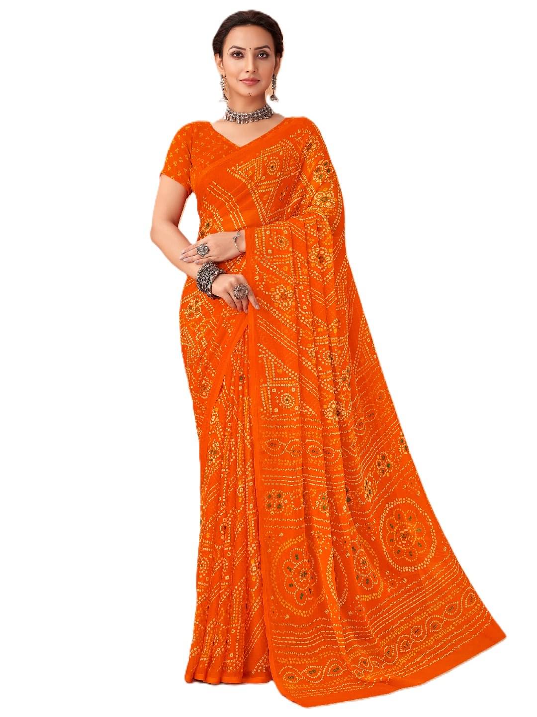     			PANZORA Chiffon Solid Regular Saree With Unstitched Blouse Piece ( Orange )