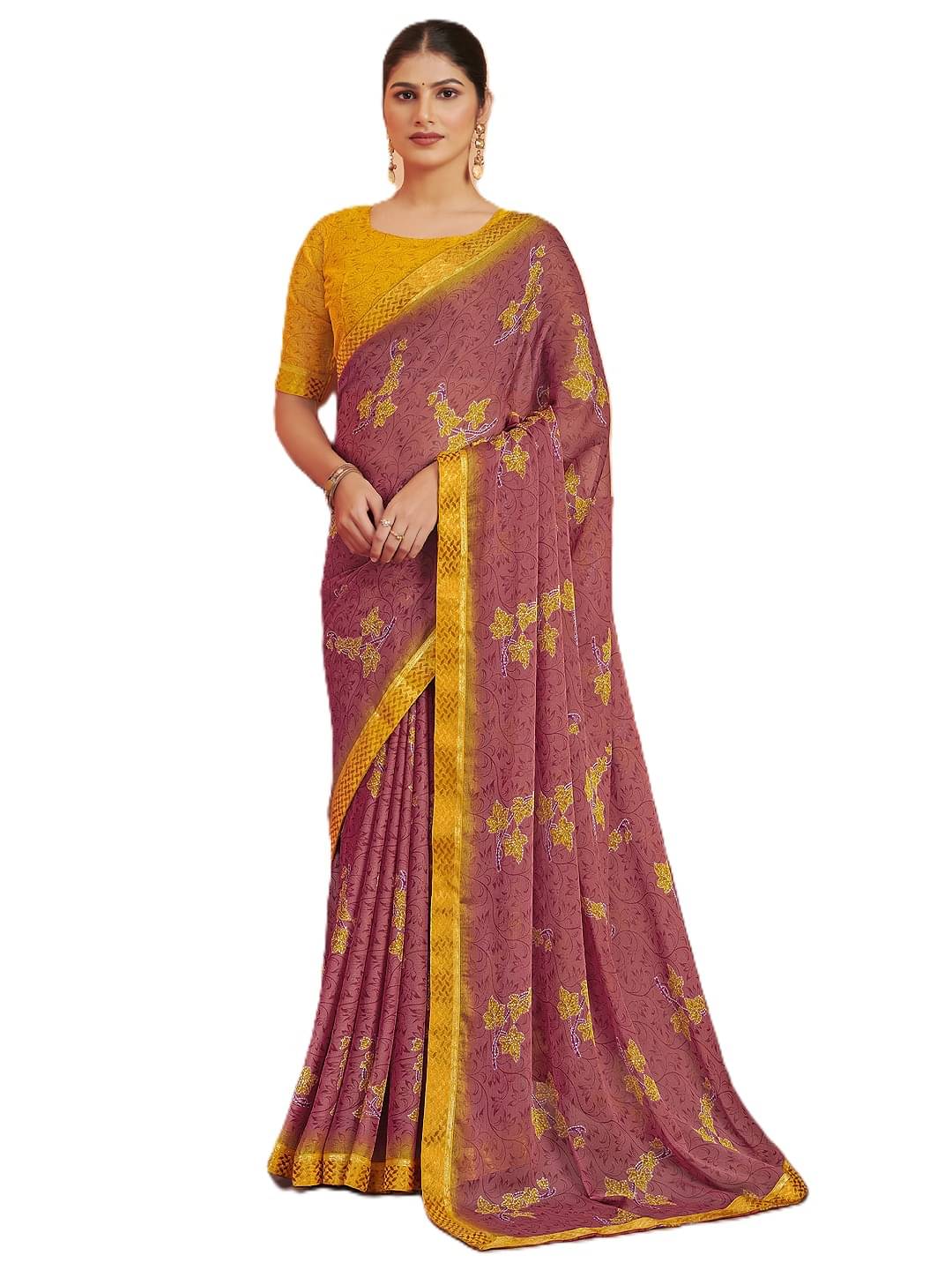     			PANZORA Chiffon Solid Regular Saree With Unstitched Blouse Piece ( Magenta )