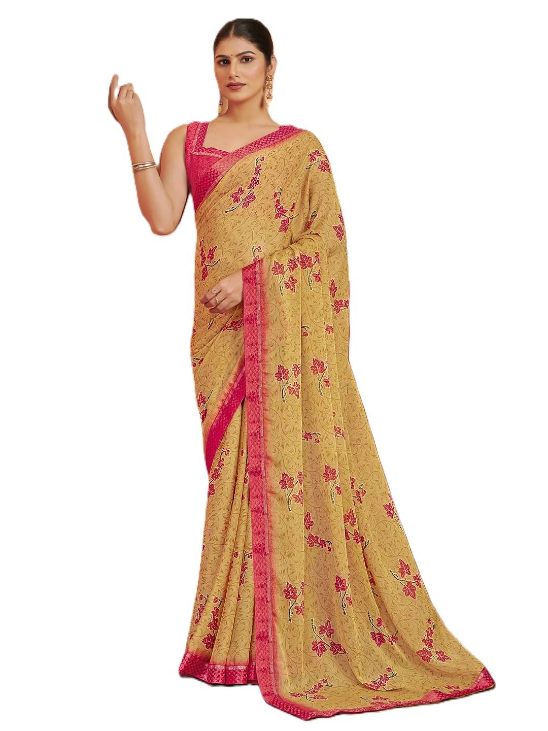 PANZORA Chiffon Solid Regular Saree With Unstitched Blouse Piece ( Yellow ) PANZORA Chiffon Solid Regular Saree With Unstitched Blouse Piece ( Yellow )