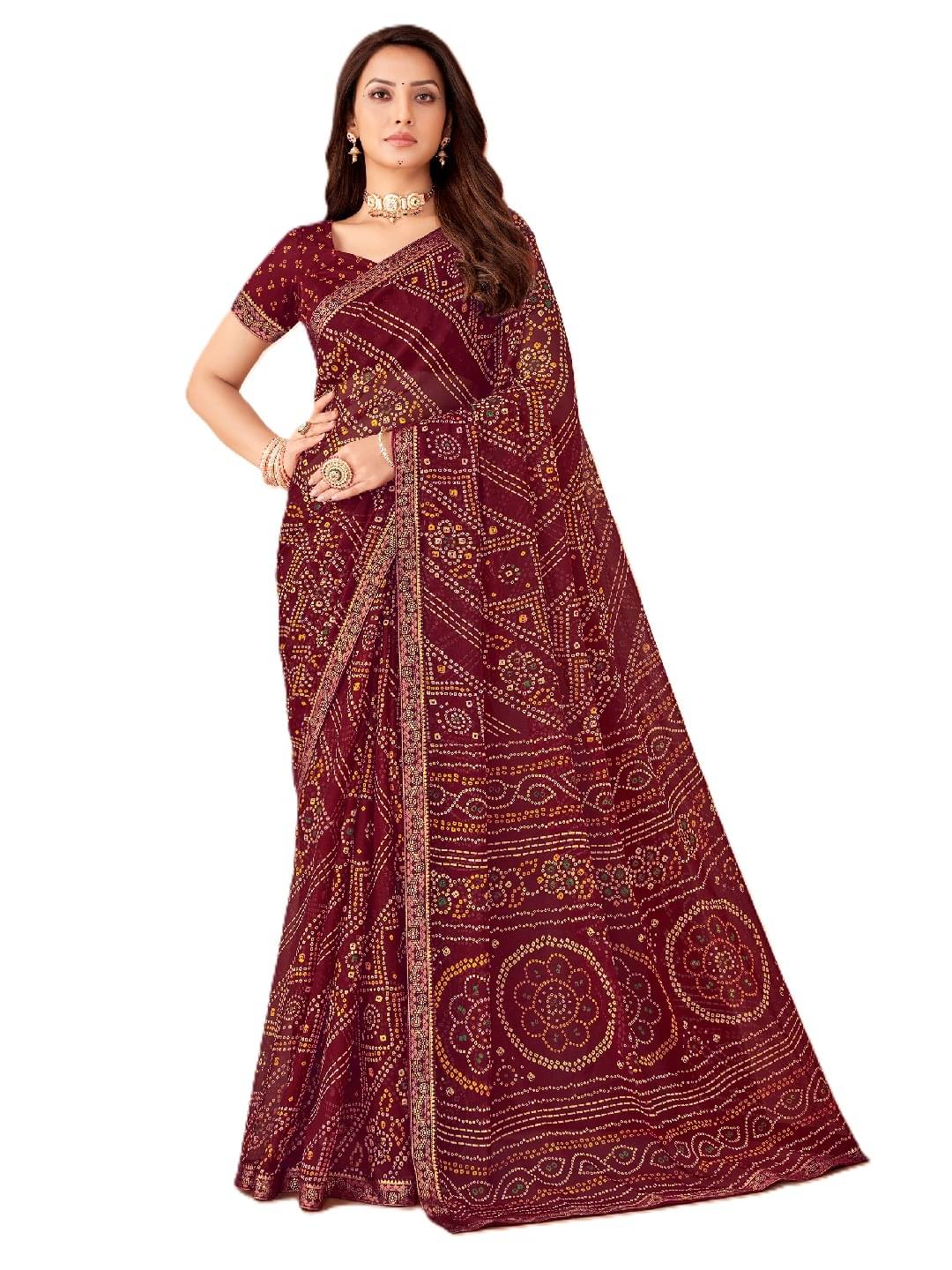 PANZORA Chiffon Solid Regular Saree With Unstitched Blouse Piece ( Maroon ) PANZORA Chiffon Solid Regular Saree With Unstitched Blouse Piece ( Maroon )