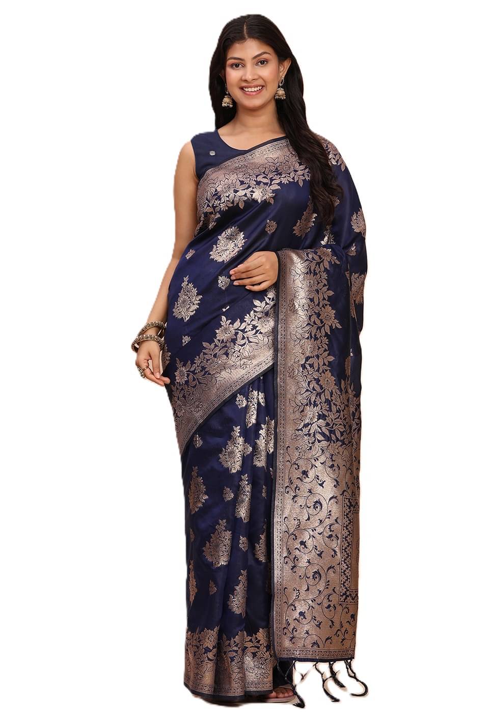 PANZORA Linen Solid Regular Saree With Unstitched Blouse Piece ( Navy Blue ) PANZORA Linen Solid Regular Saree With Unstitched Blouse Piece ( Navy Blue )