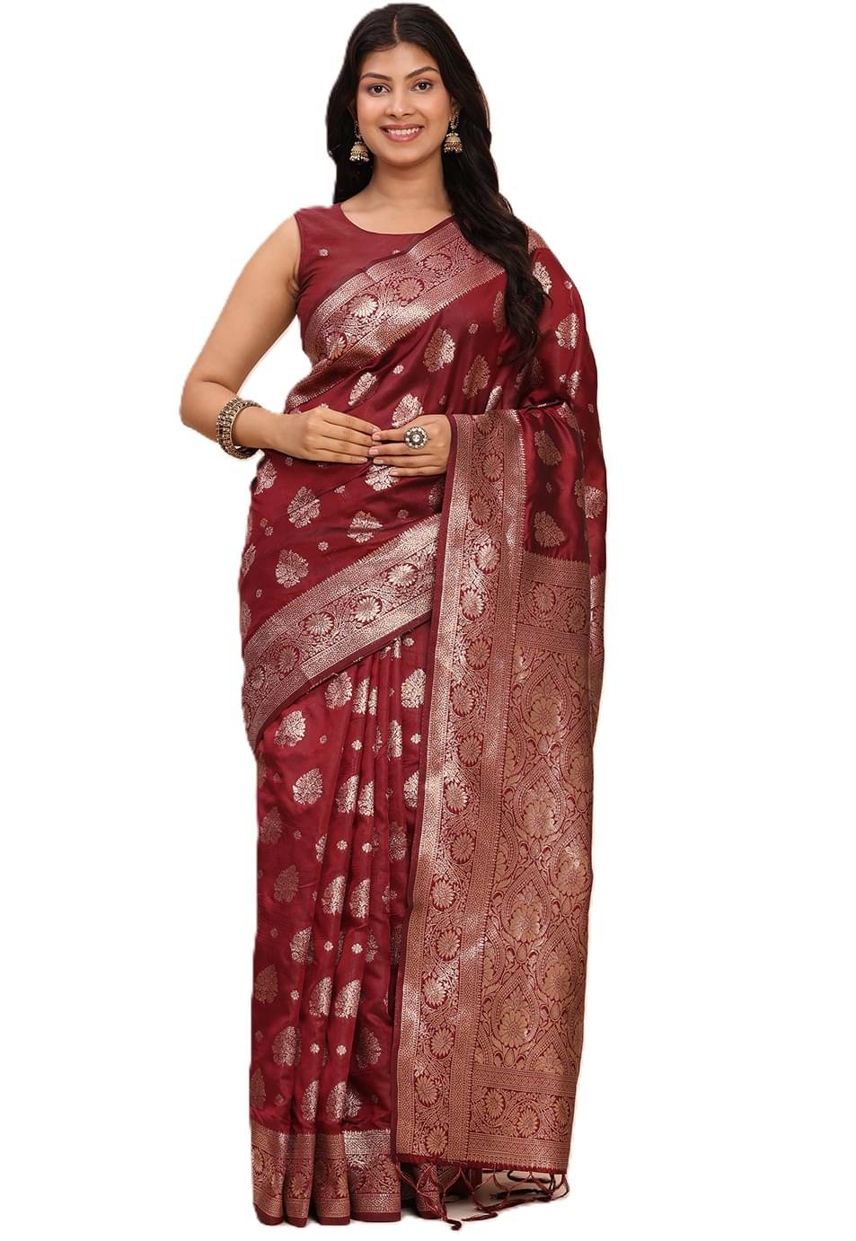 PANZORA Linen Solid Regular Saree With Unstitched Blouse Piece ( Red ) PANZORA Linen Solid Regular Saree With Unstitched Blouse Piece ( Red )