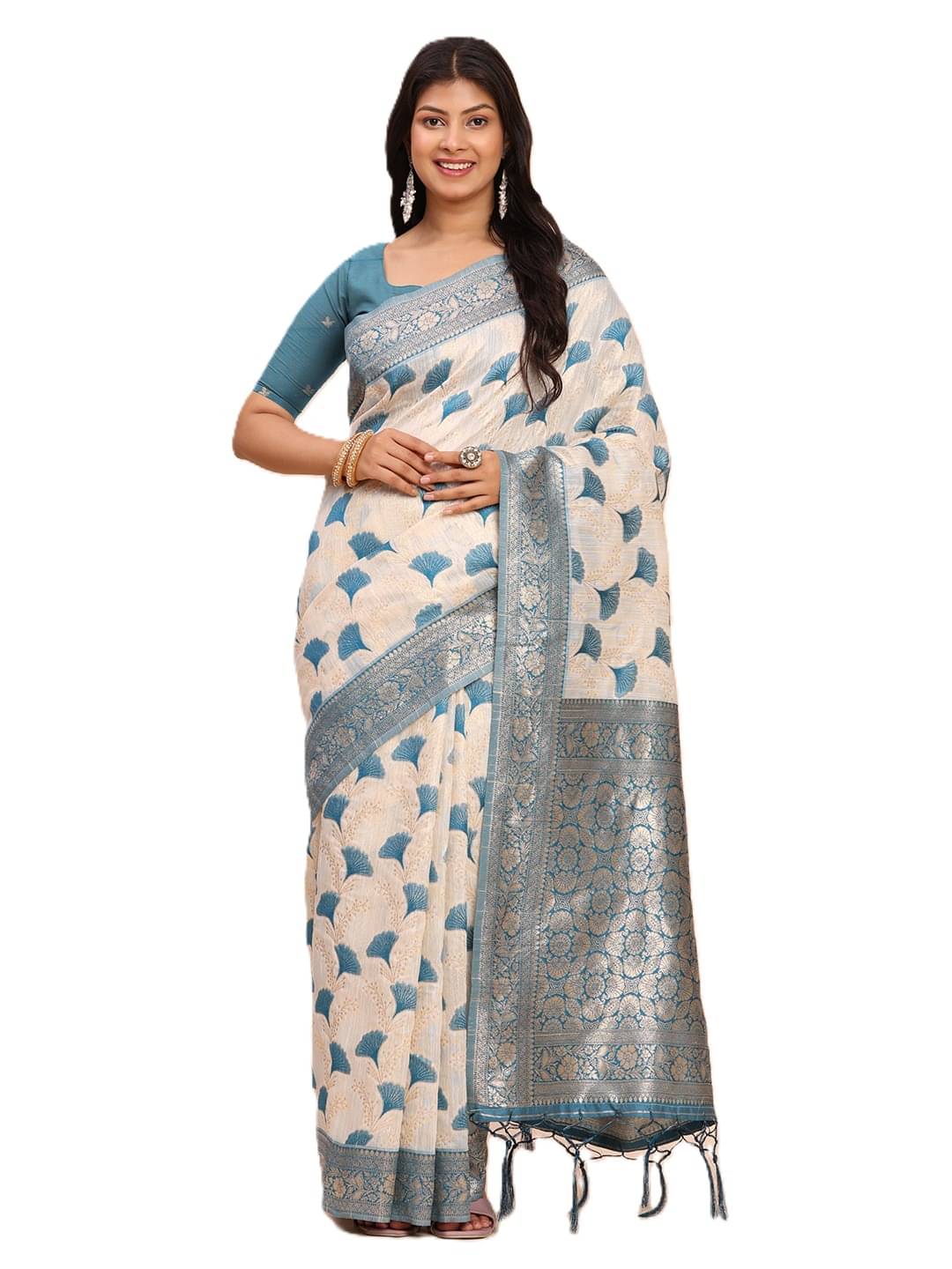 PANZORA Linen Solid Regular Saree With Unstitched Blouse Piece ( Blue ) PANZORA Linen Solid Regular Saree With Unstitched Blouse Piece ( Blue )