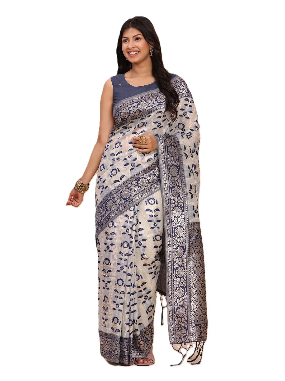 PANZORA Linen Solid Regular Saree With Unstitched Blouse Piece ( Grey ) PANZORA Linen Solid Regular Saree With Unstitched Blouse Piece ( Grey )