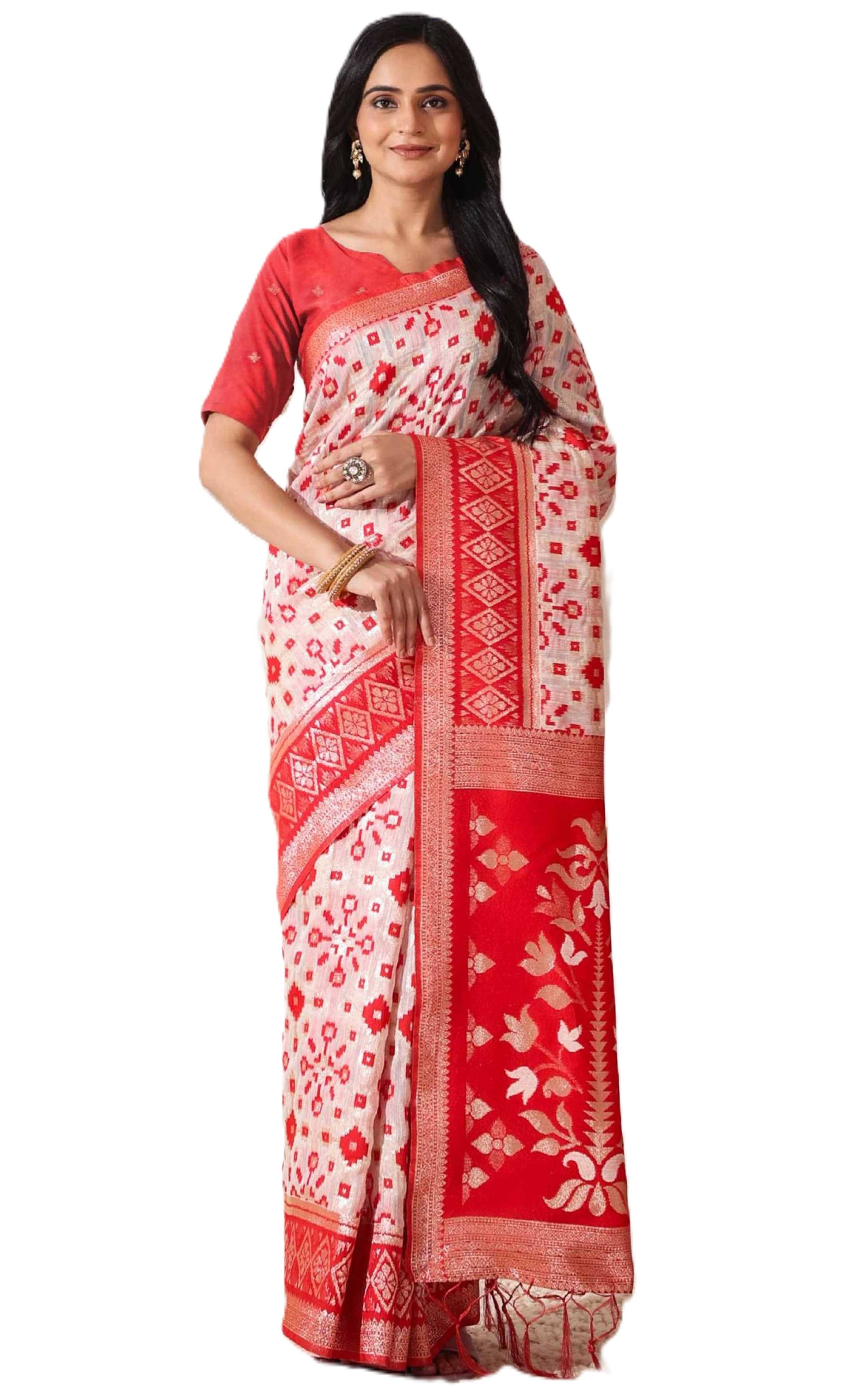 PANZORA Linen Solid Regular Saree With Unstitched Blouse Piece ( White ) PANZORA Linen Solid Regular Saree With Unstitched Blouse Piece ( White )