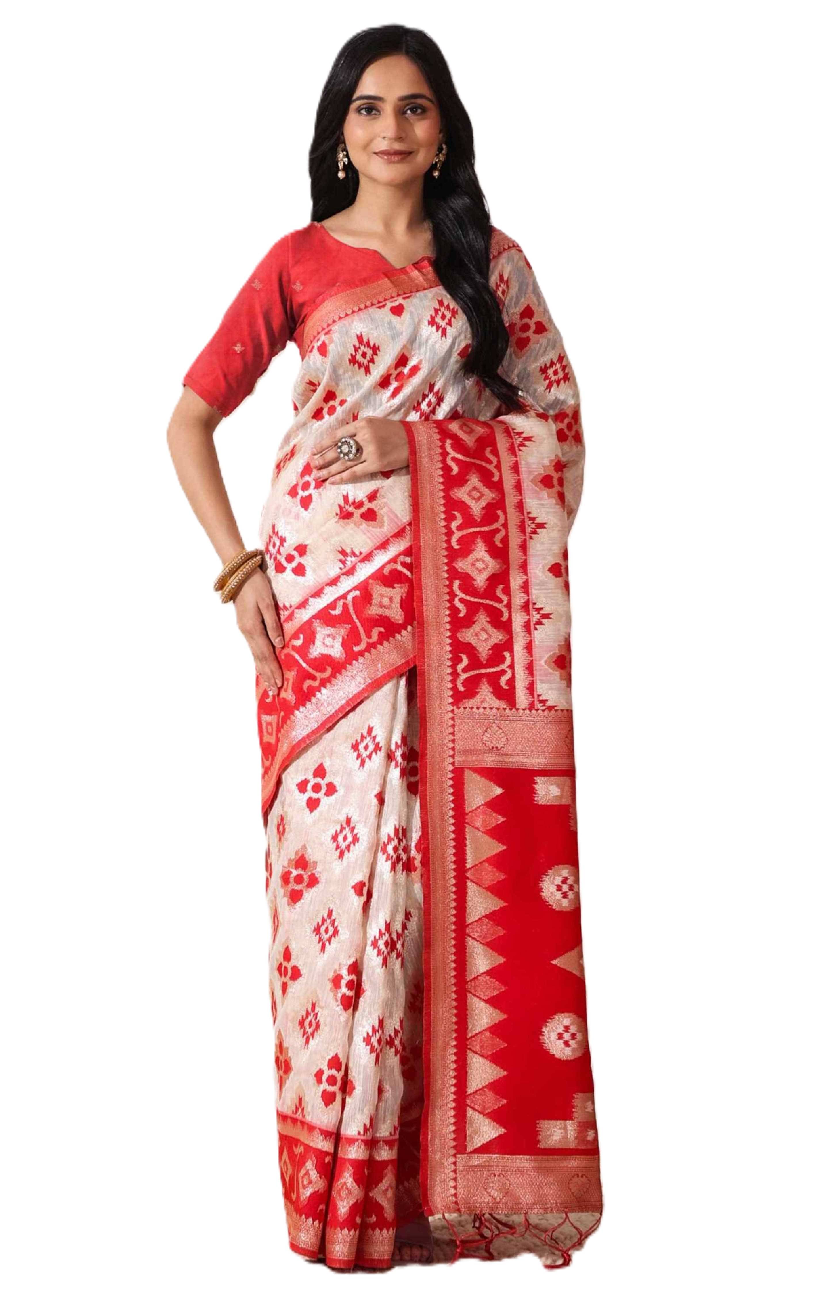 PANZORA Linen Solid Regular Saree With Unstitched Blouse Piece ( Rust ) PANZORA Linen Solid Regular Saree With Unstitched Blouse Piece ( Rust )