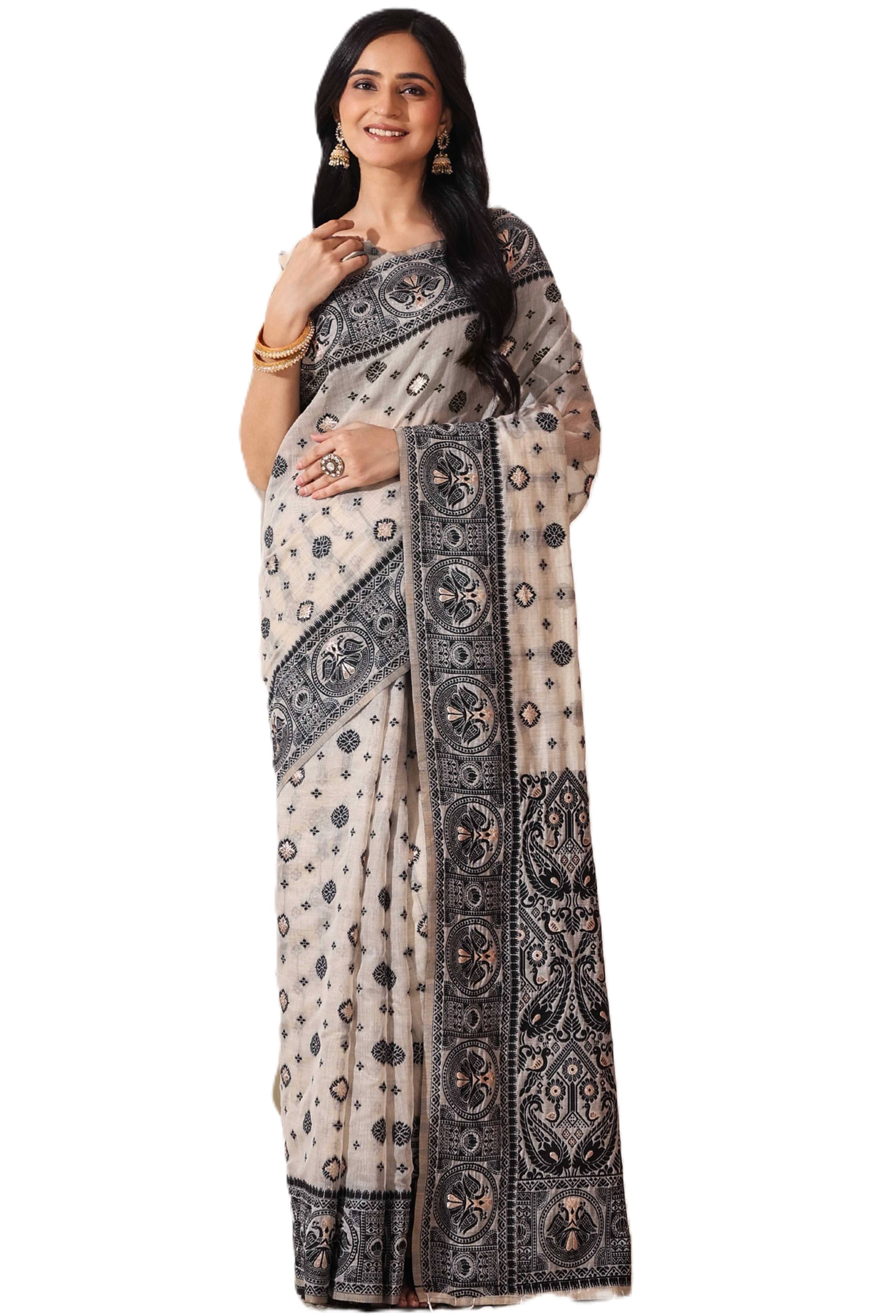 PANZORA Linen Solid Regular Saree With Unstitched Blouse Piece ( Grey ) PANZORA Linen Solid Regular Saree With Unstitched Blouse Piece ( Grey )