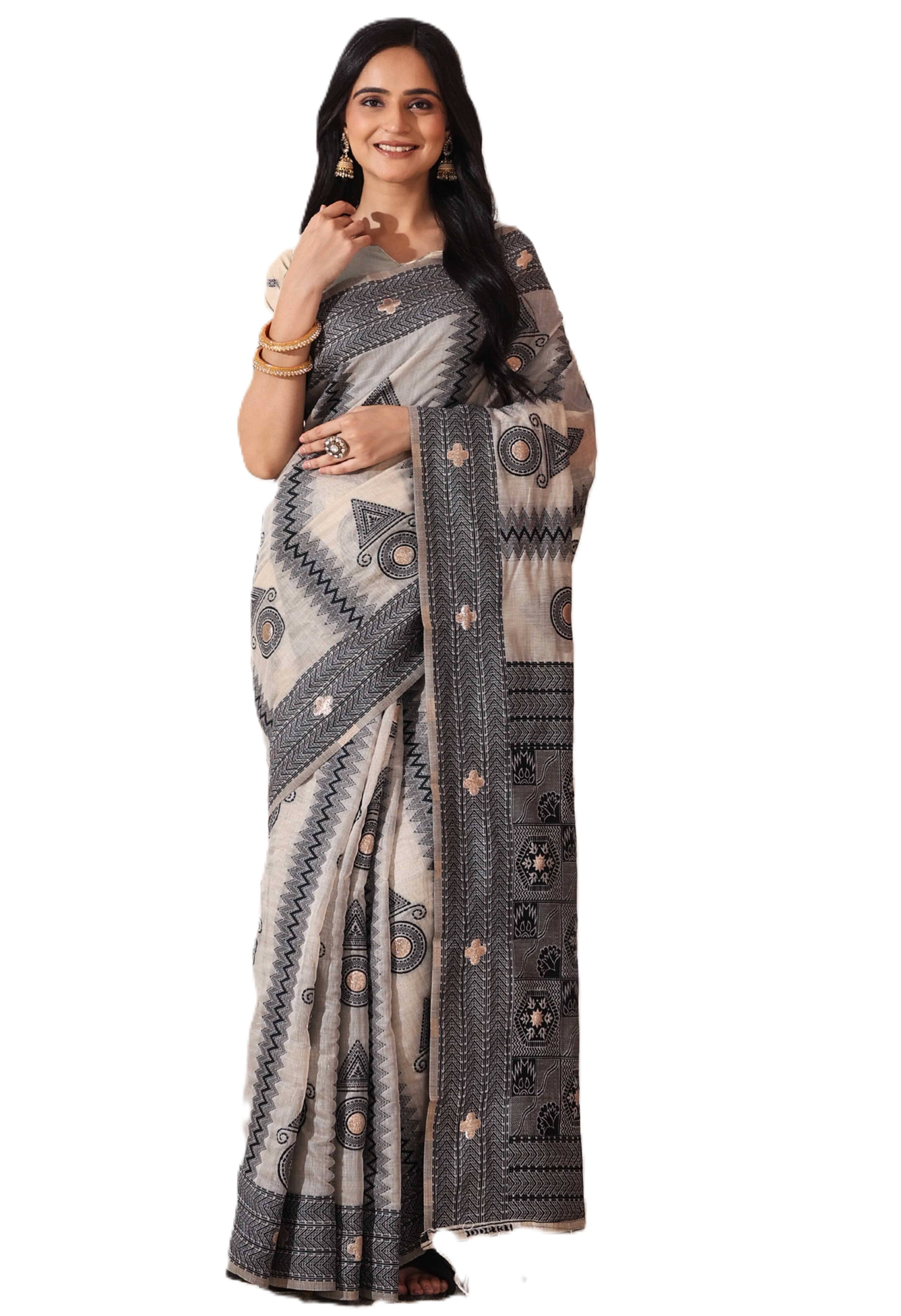 PANZORA Linen Solid Regular Saree With Unstitched Blouse Piece ( Off White ) PANZORA Linen Solid Regular Saree With Unstitched Blouse Piece ( Off White )