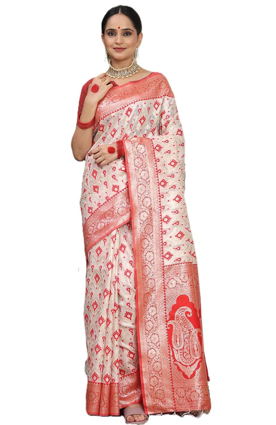     			PANZORA Linen Solid Regular Saree With Unstitched Blouse Piece ( Red )