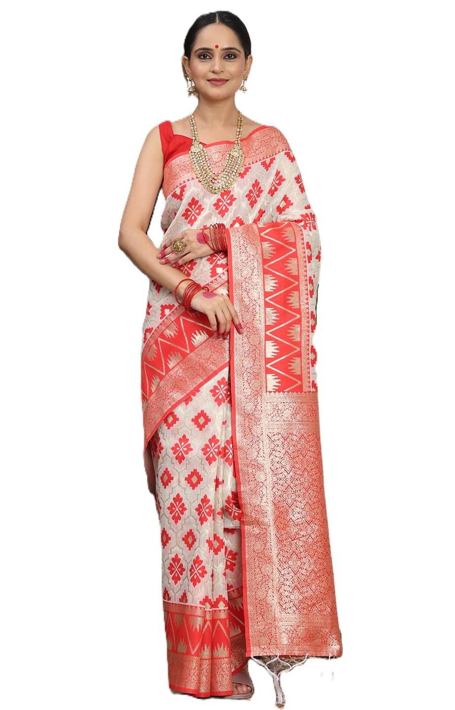 PANZORA Linen Solid Regular Saree With Unstitched Blouse Piece ( White ) PANZORA Linen Solid Regular Saree With Unstitched Blouse Piece ( White )