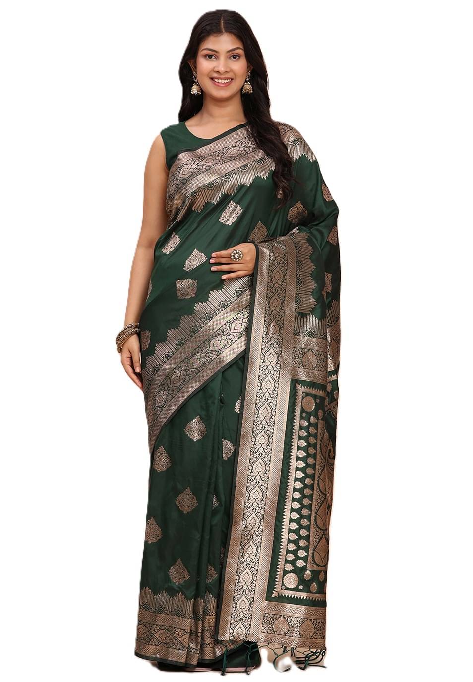    			PANZORA Linen Solid Regular Saree With Unstitched Blouse Piece ( Green )