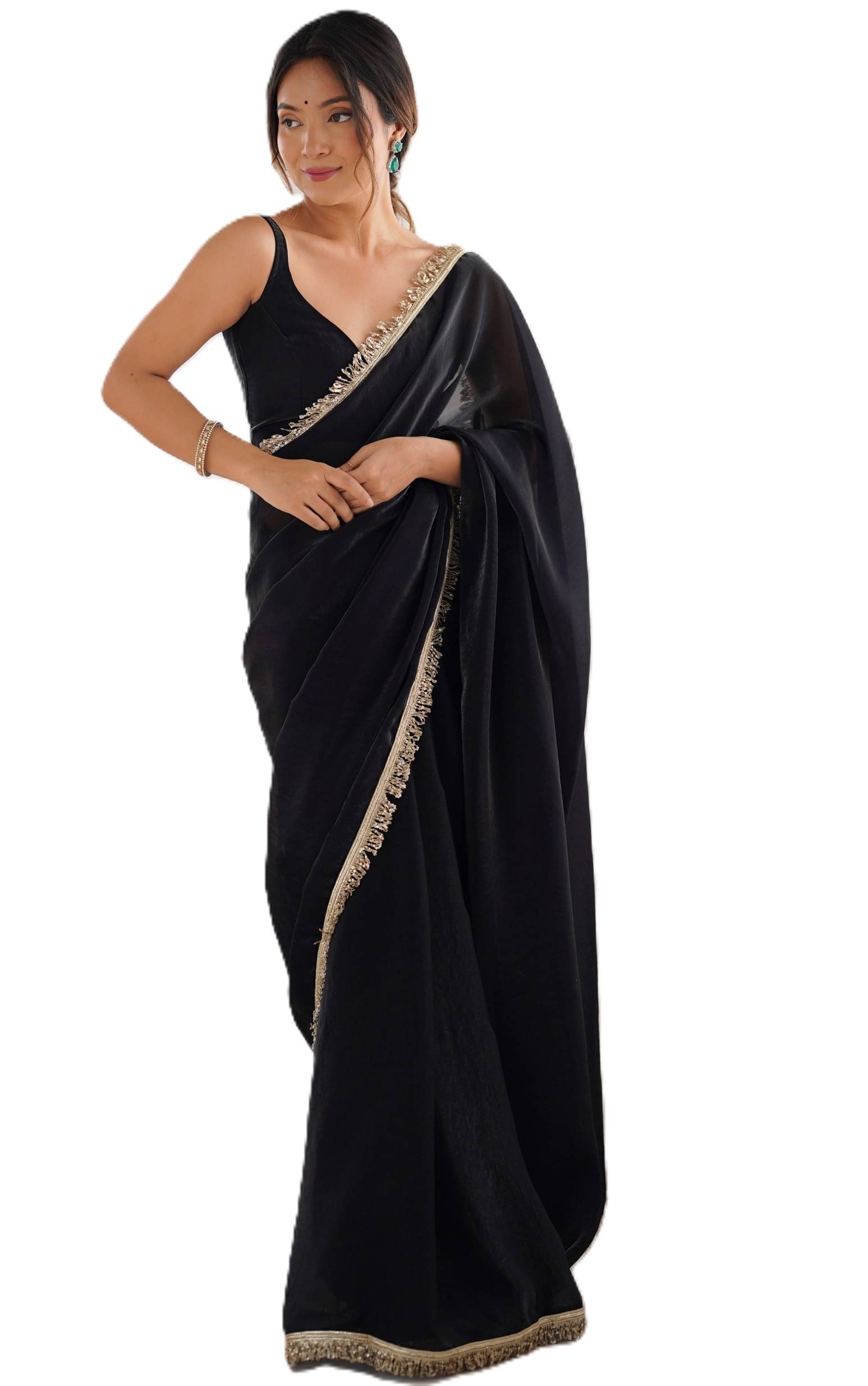     			PANZORA Satin Solid Regular Saree With Unstitched Blouse Piece ( Black )