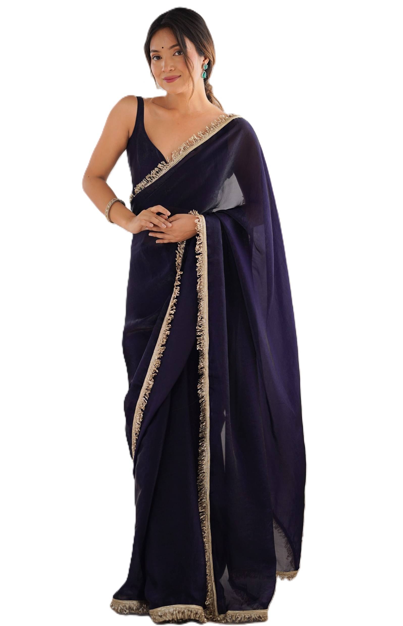 PANZORA Satin Solid Regular Saree With Unstitched Blouse Piece ( Purple ) PANZORA Satin Solid Regular Saree With Unstitched Blouse Piece ( Purple )