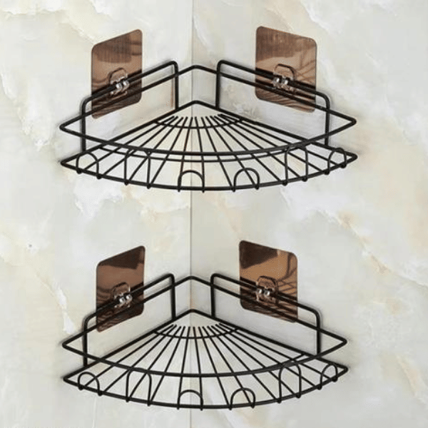     			(Pack of 2) Bathroom Corner Rack Metal Storage Shelves Self-Adhesive -Flower Shape, Bathroom Storage Rack Corner, Steel Bathroom Corner Shelf Organizer Storage