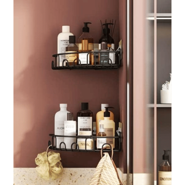    			(Pack of 2) Bathroom Corner Rack Metal Storage Shelves Self-Adhesive -Flower Shape, Bathroom Storage Rack Corner, Steel Bathroom Corner Shelf Organizer Storage