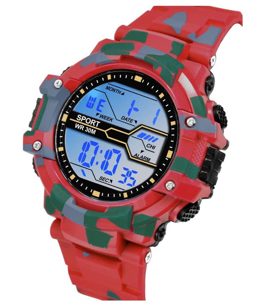     			RVINE Red PU Digital Men's Watch