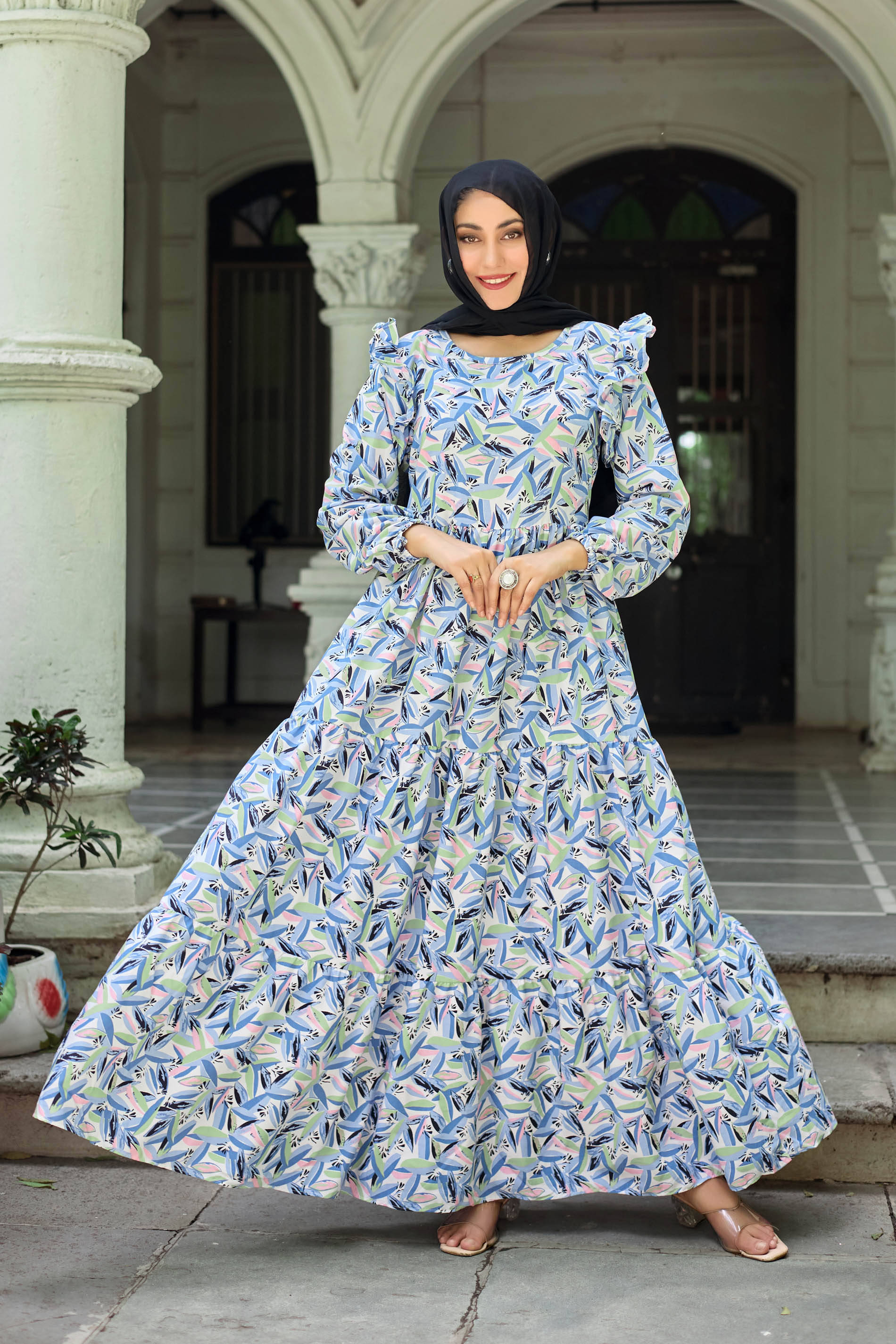 SARINKU Women Crepe Printed Ethnic Dress ( Multicolor )     			SARINKU Women Crepe Printed Ethnic Dress ( Multicolor )