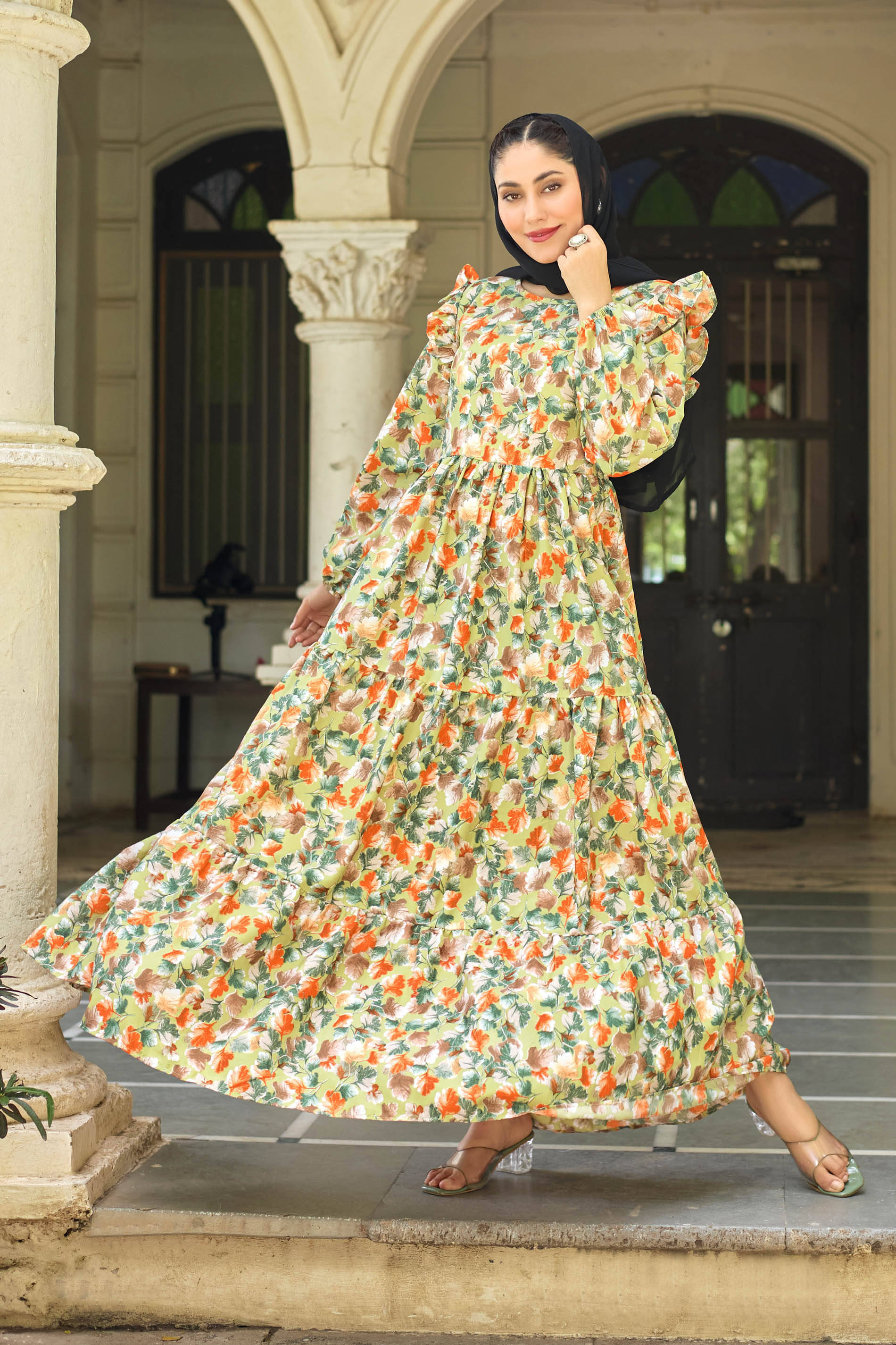    			SARINKU Women Crepe Self Design Ethnic Dress ( Multicolor )