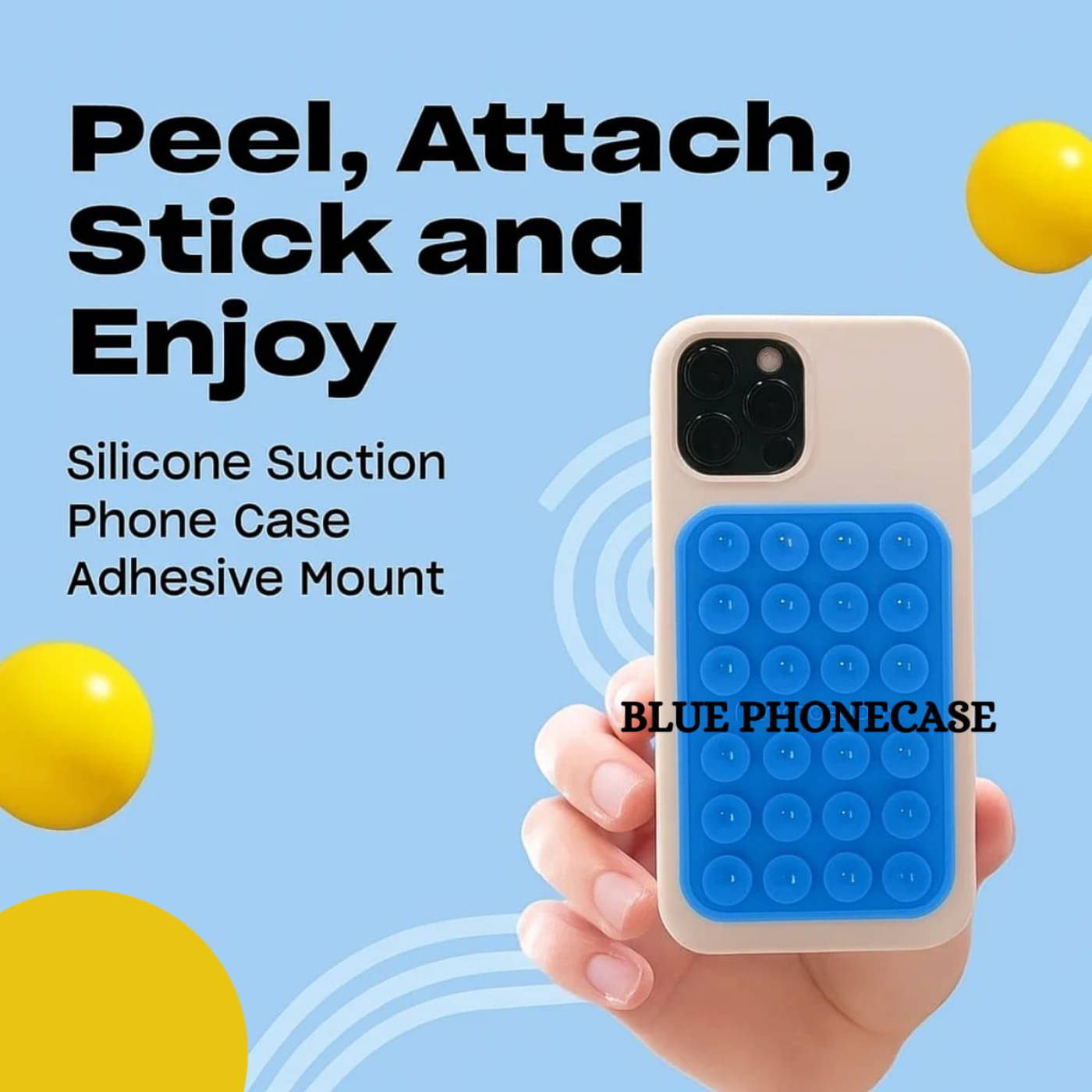     			Silicone Suction Phone Case with 24 Suction Cups | Hands-Free Mobile Holder for Wall, Mirror, Glass, Tile, Car Dashboard | Universal Grip Cover for iPhone & Android Smartphones (Multicolor - 1 Pack )