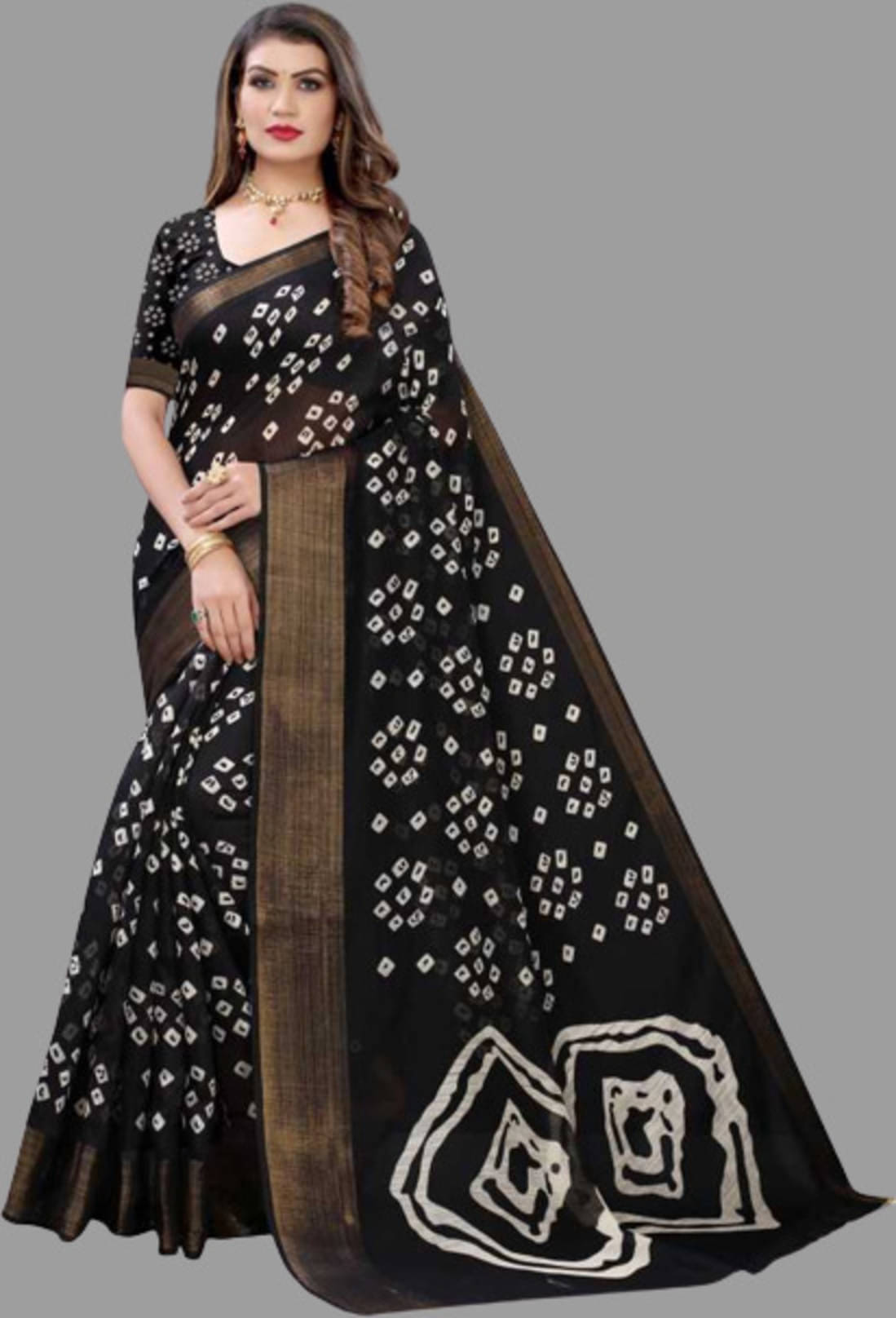     			Sitanjali Cotton Printed Sambalpuri Saree With Unstitched Blouse Piece ( Black )