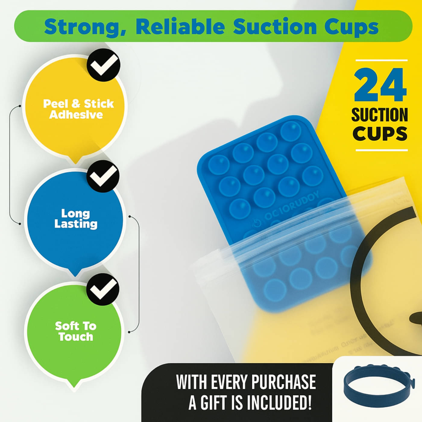     			Suction Phone Case with 24 Cups | Silicone Hands-Free Mobile Cover for Wall, Mirror, Car Dashboard & Tiles | Universal Stick-On Holder for iPhone & Android Smartphones (Multicolor - 1 Pack )