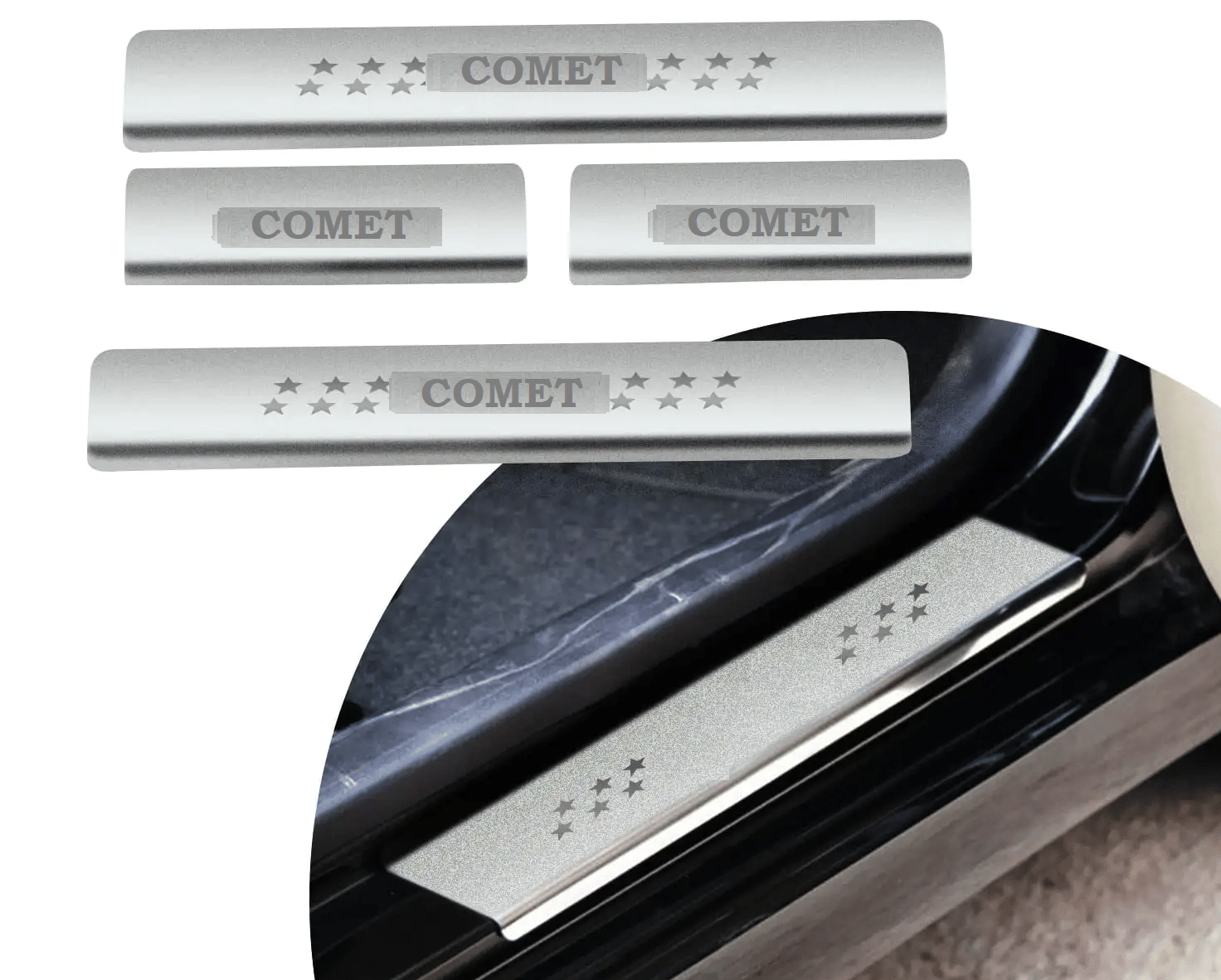 SureStrive Stainless Steel Car Footstep Without Led Door Sill Plate Leg Plate Non-Led Silver Color for Mg Comet All Model Set of-4     			SureStrive Stainless Steel Car Footstep Without Led Door Sill Plate Leg Plate Non-Led Silver Color for Mg Comet All Model Set of-4