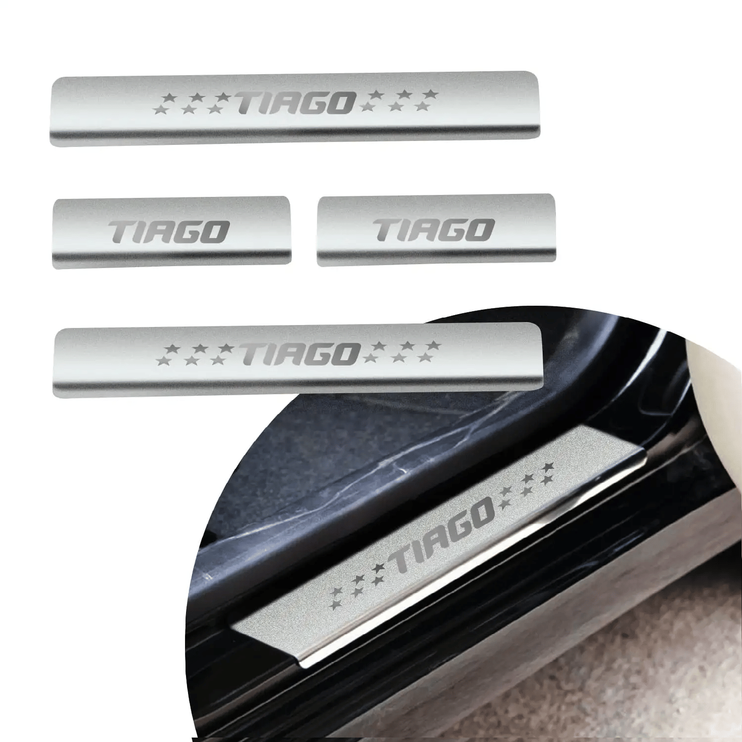     			SureStrive Stainless Steel Car Footstep Without Led Door Sill Plate Leg Plate Non-Led Silver Color for Tata Tiago All Model Set of-4