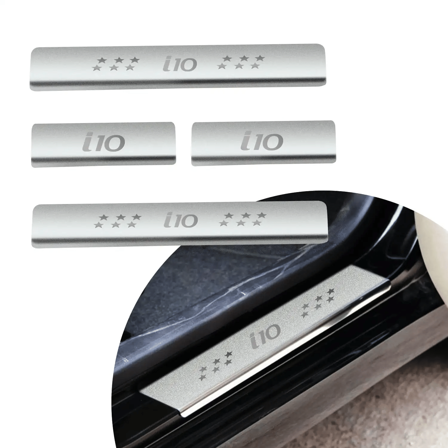     			SureStrive Stainless Steel Car Footstep Without Led Door Sill Plate Leg Plate Non-Led Silver Color for Hyundai I-10 All Model Set of-4