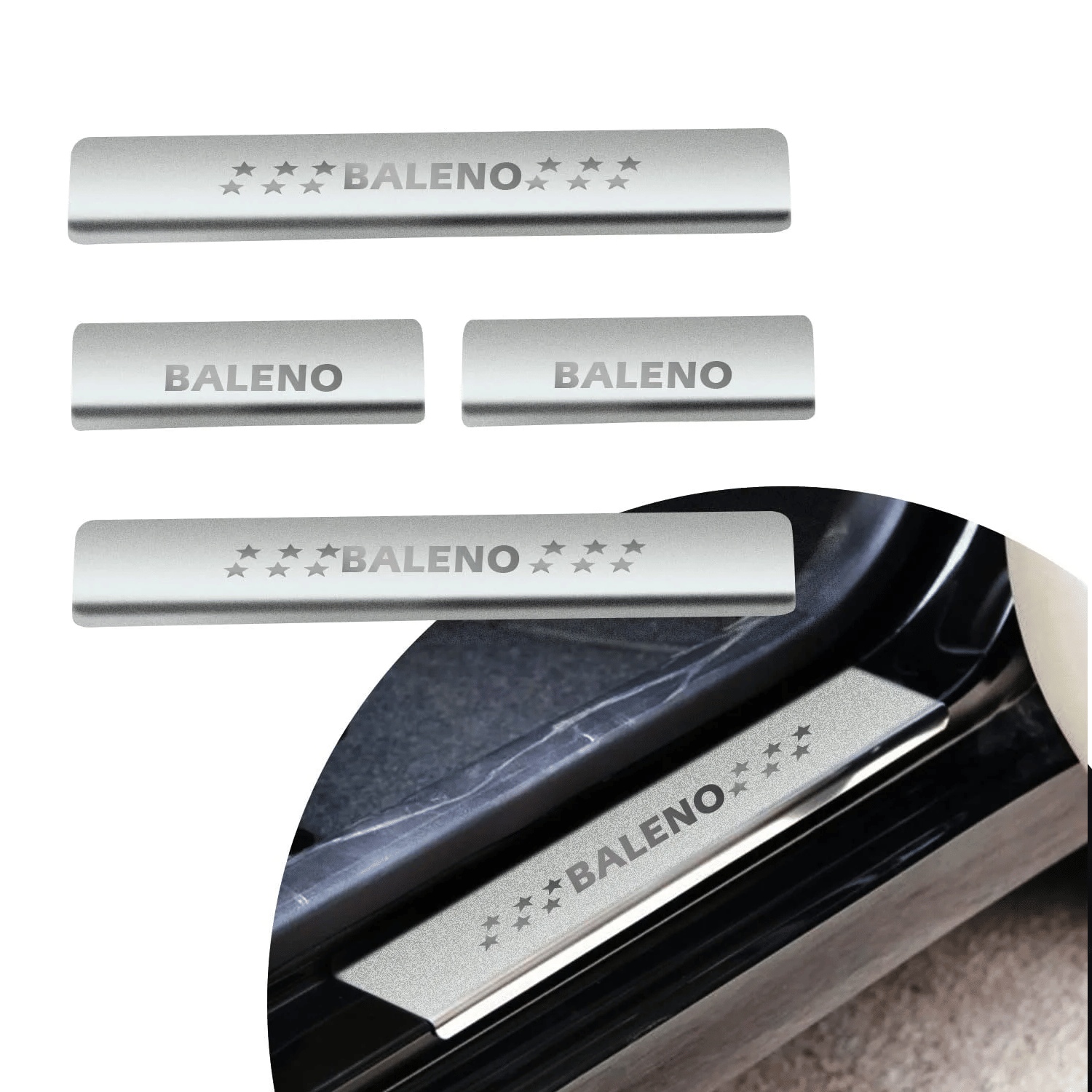 SureStrive Stainless Steel Car Footstep Without Led Door Sill Plate Leg Plate Non-Led Silver Color for Maruti Suzuki Baleno All Model Set of-4 SureStrive Stainless Steel Car Footstep Without Led Door Sill Plate Leg Plate Non-Led Silver Color for Maruti Suzuki Baleno All Model Set of-4