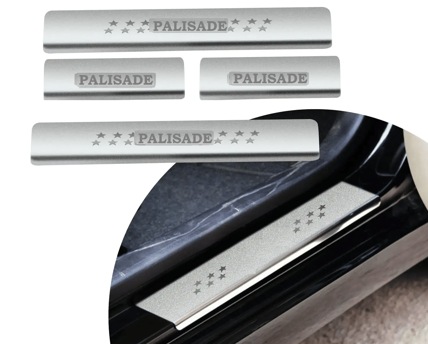     			SureStrive Stainless Steel Car Footstep Without Led Door Sill Plate Leg Plate Non-Led Silver Color for Hyundai Palisad All Model Set of-4