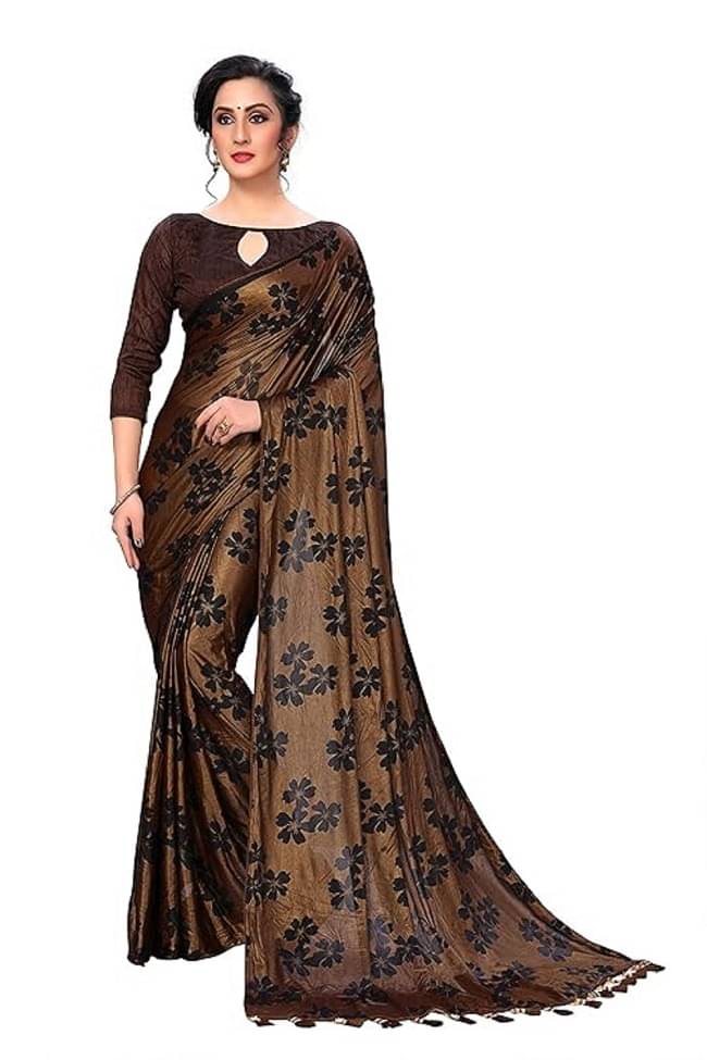 TMKA Art Silk Applique Baluchari Saree With Unstitched Blouse Piece ( Brown ) TMKA Art Silk Applique Baluchari Saree With Unstitched Blouse Piece ( Brown )