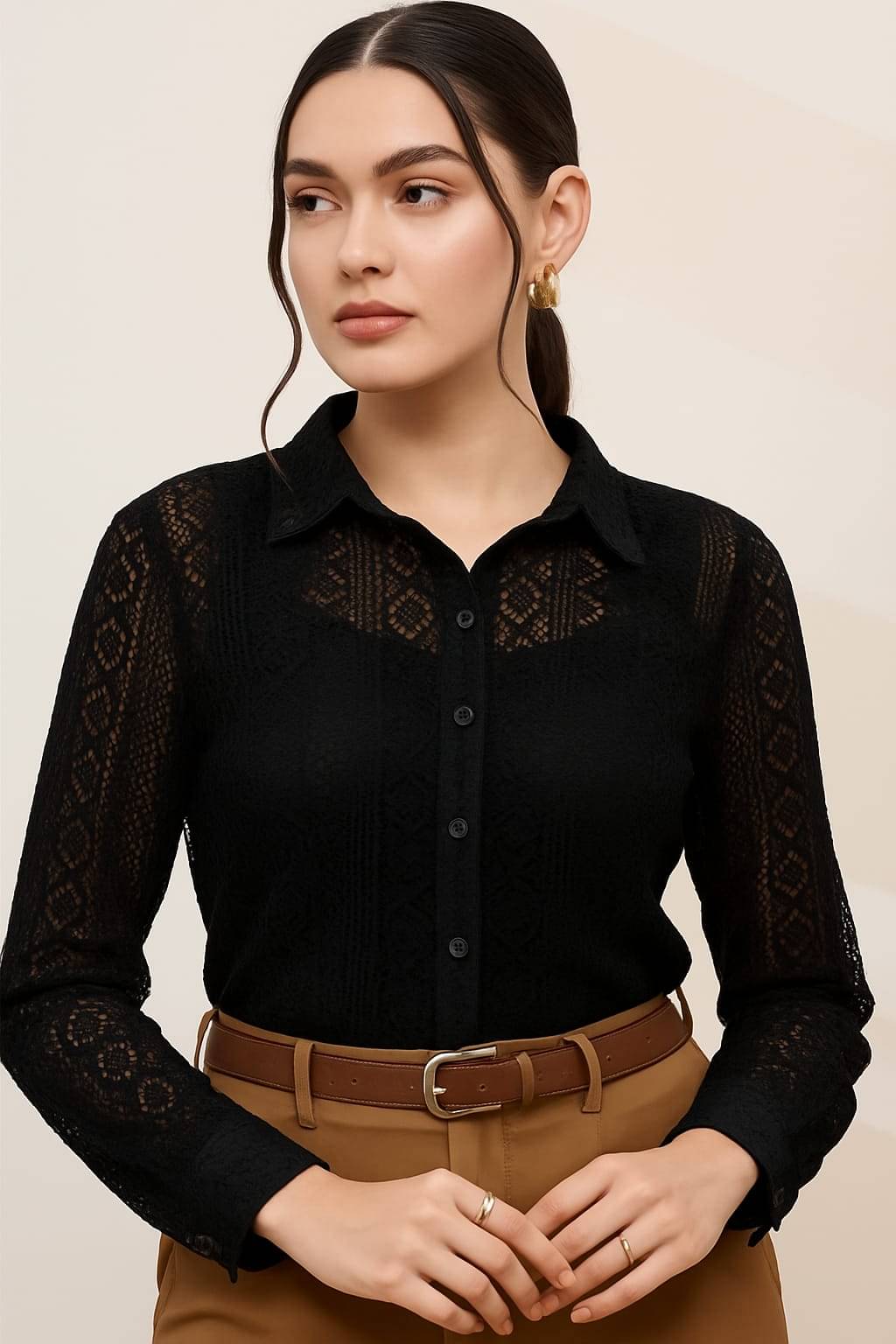 TarrenT HunT Women Solid Sheer Shirt ( Black ) TarrenT HunT Women Solid Sheer Shirt ( Black )