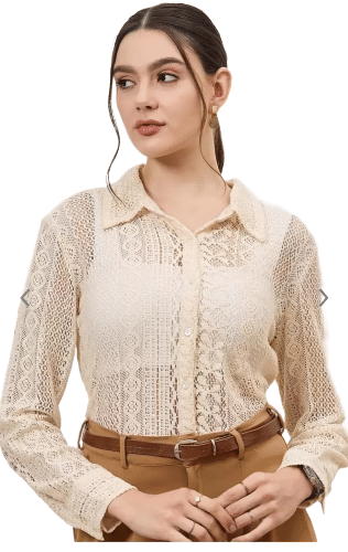 TarrenT HunT Women Solid Sheer Shirt ( Off White ) TarrenT HunT Women Solid Sheer Shirt ( Off White )