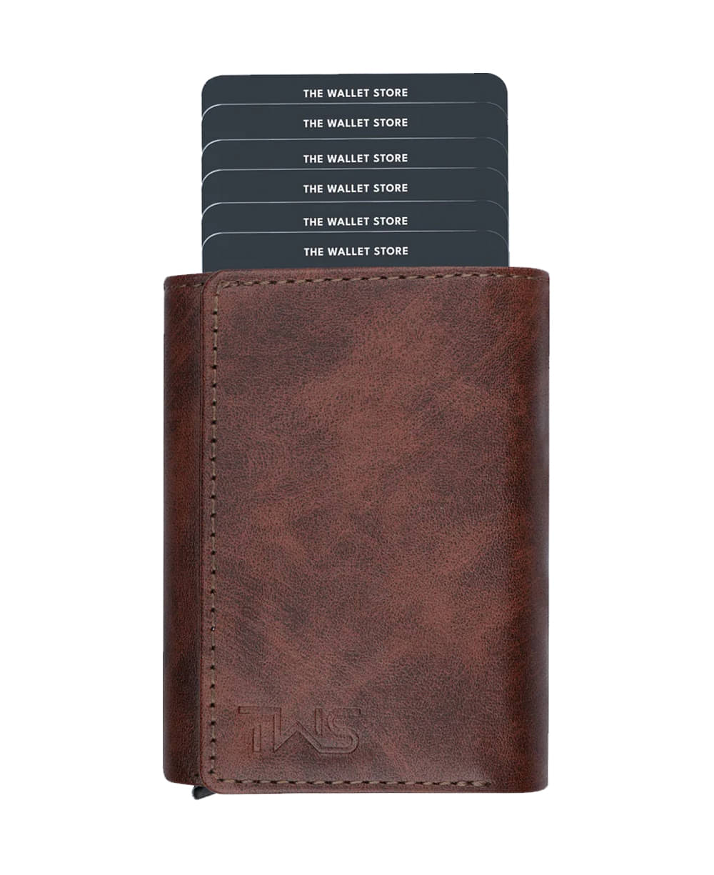     			The Wallet Store Faux Leather Solid Men's Three Fold Wallet,RFID Wallet With 8 Slots For Card ( Brown , Pack of 1 )