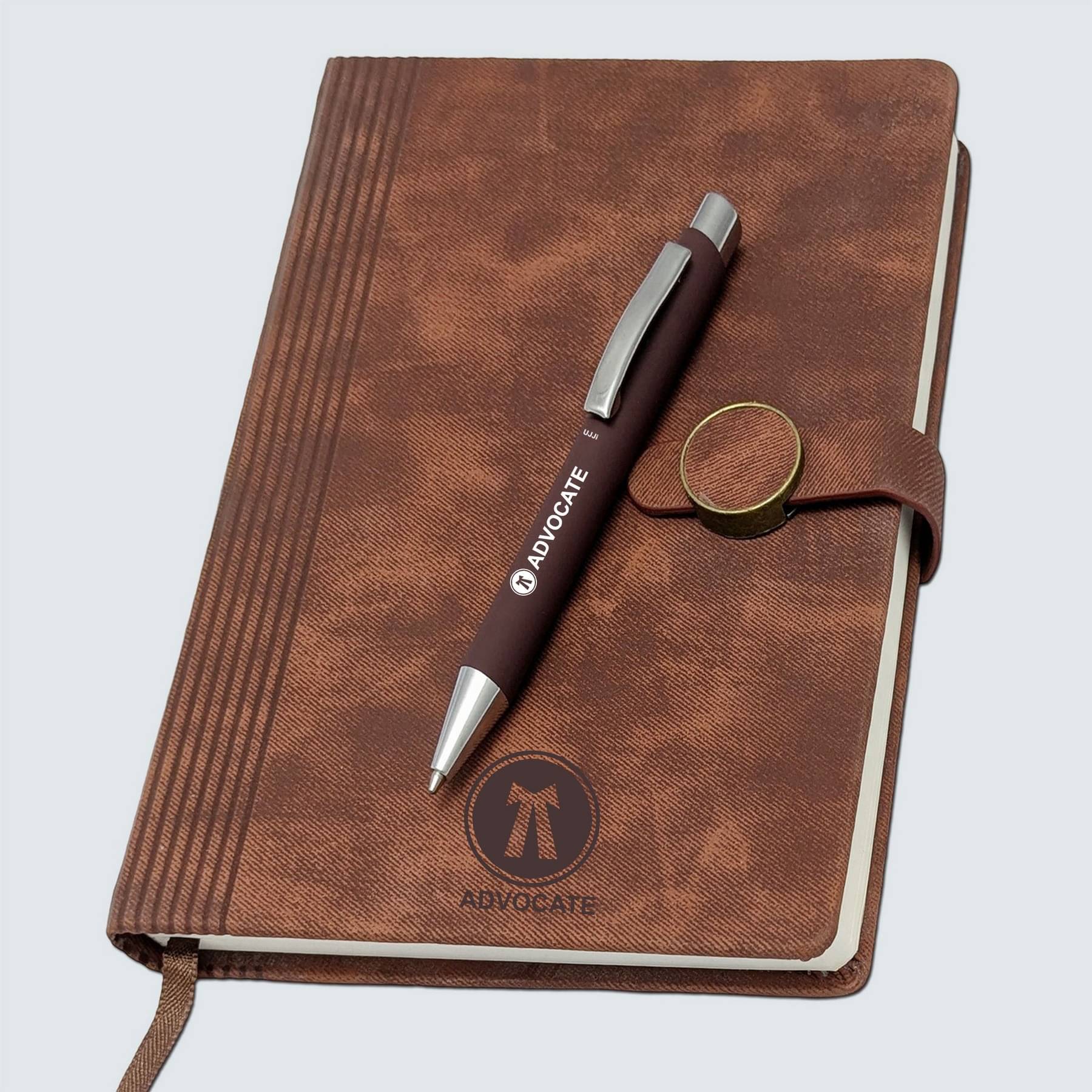     			UJJi Advocate Professional Fabric Like PU Leather Journal with Pen, Brown, Hardcover Notebook with Elastic Band