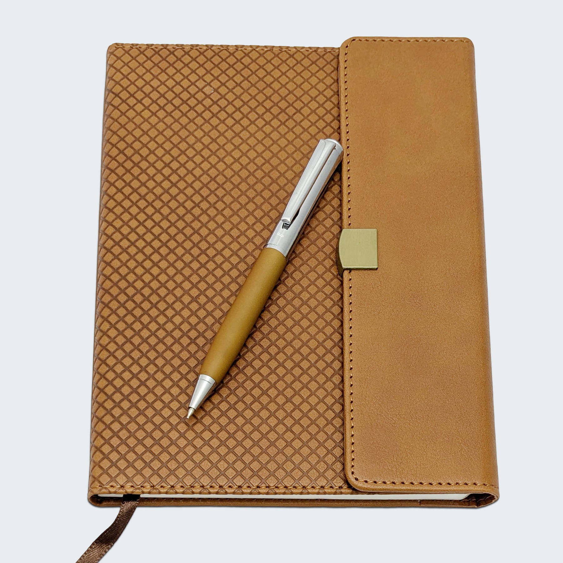     			UJJi Professional A5 Diary, Tan Textured Cover with Magnetic Flap, 192 Pages, Metal Pen, Monthly Planner, 210x150mm