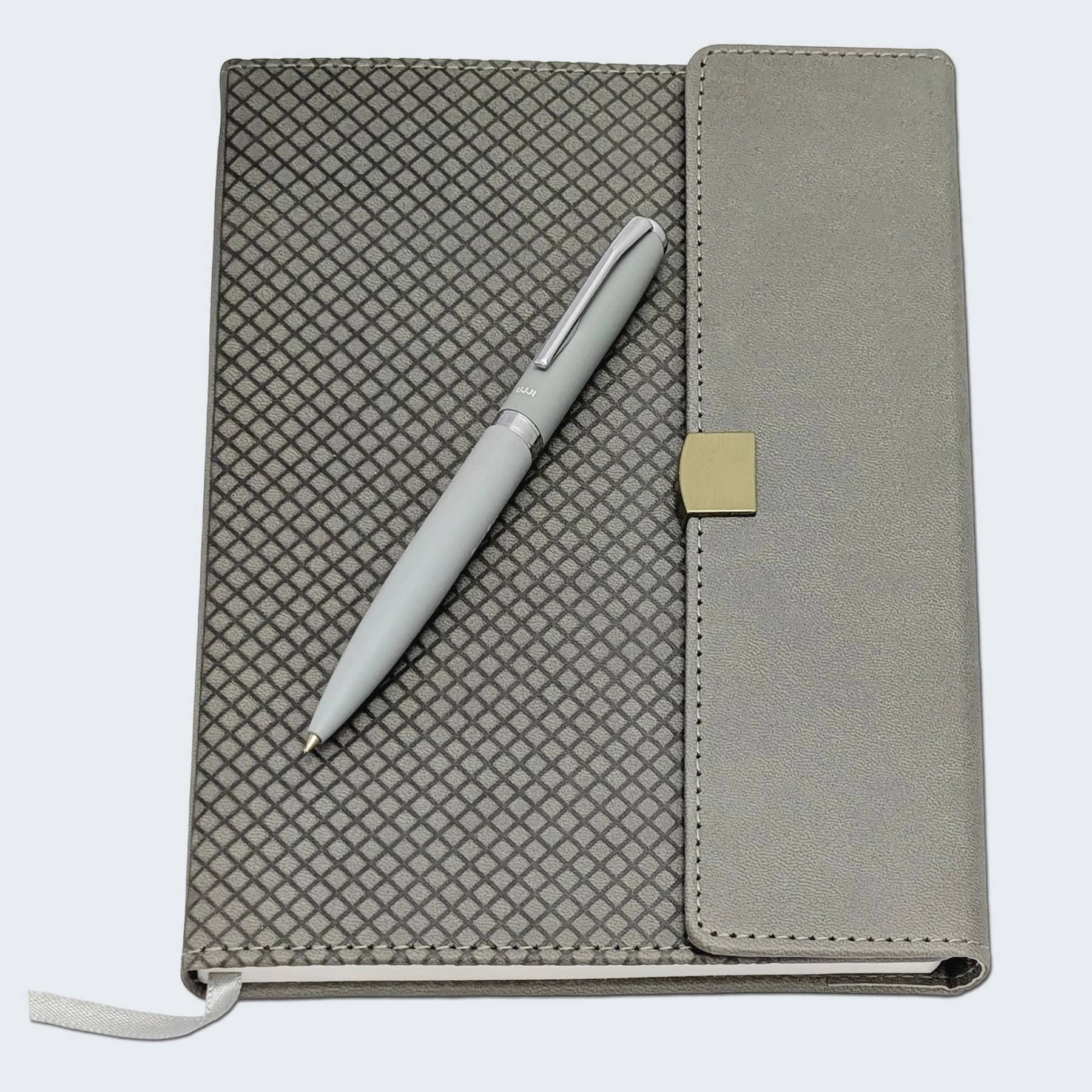     			UJJi Professional A5 Diary with Magnetic Lock, Grey Textured Cover, 192 Pages, 21x15 cm, Includes Metal Pen