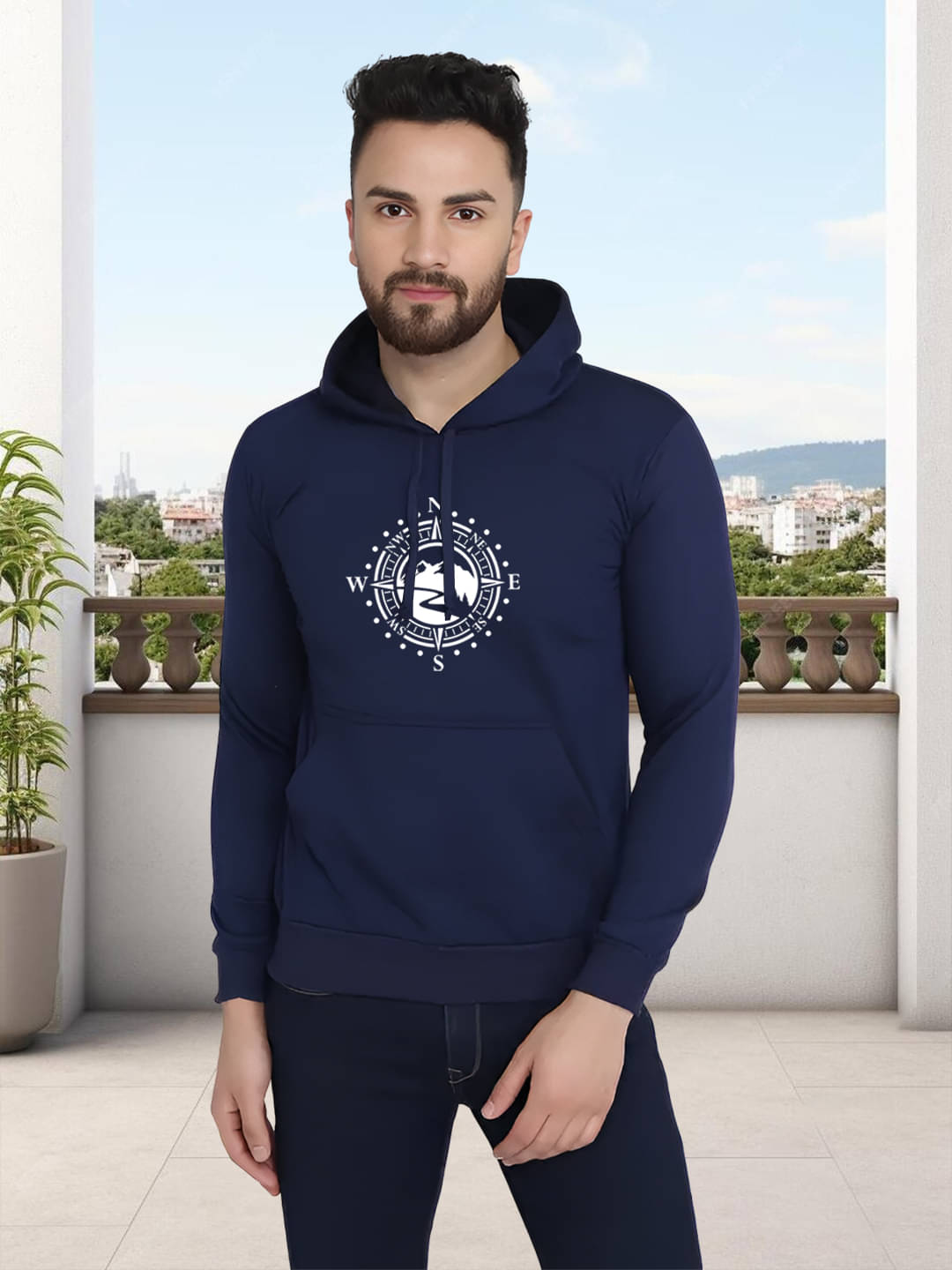     			Unicus Apparel Fleece Hooded Men's Sweatshirt - Navy Blue ( Pack of 1 )