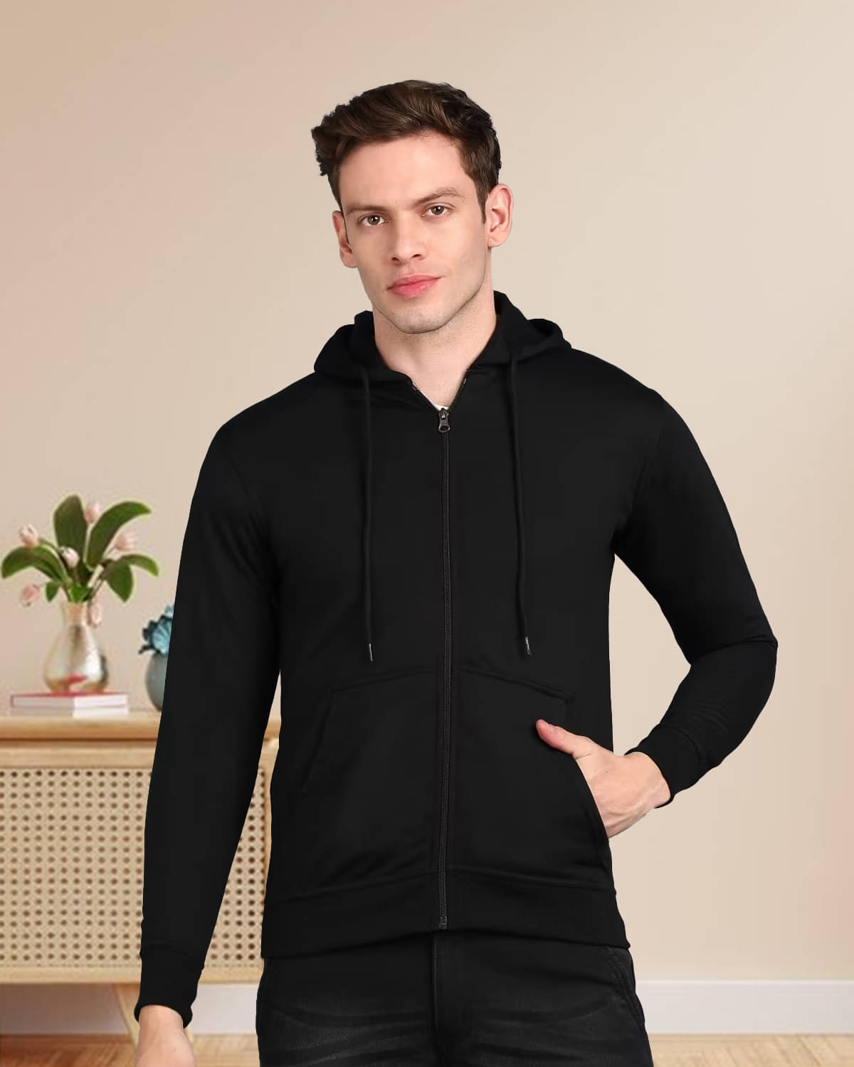     			Unicus Apparel Fleece Hooded Men's Sweatshirt - Black ( Pack of 1 )
