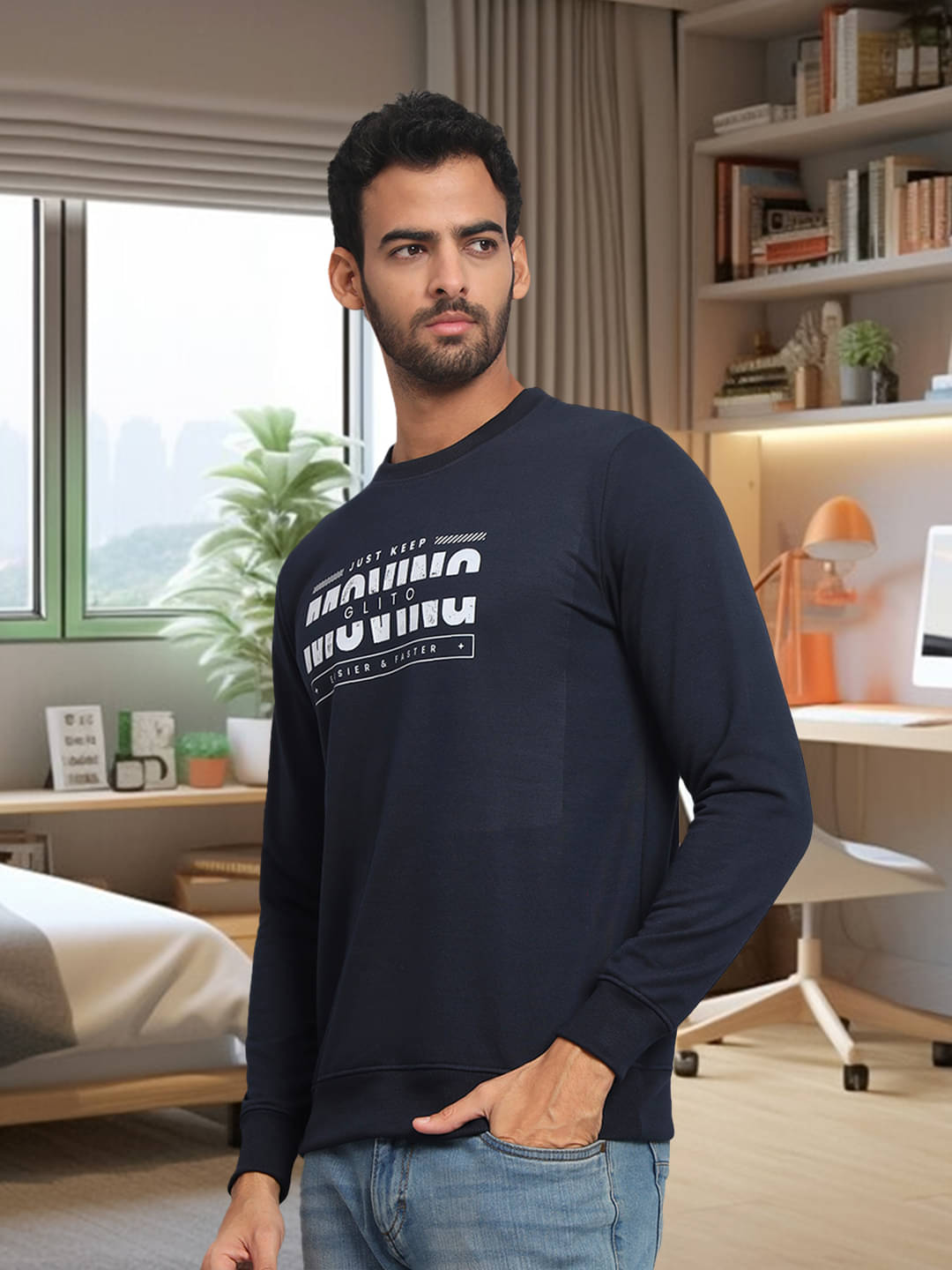 Unicus Apparel Fleece Round Neck Men's Sweatshirt - Navy ( Pack of 1 ) Unicus Apparel Fleece Round Neck Men's Sweatshirt - Navy ( Pack of 1 )