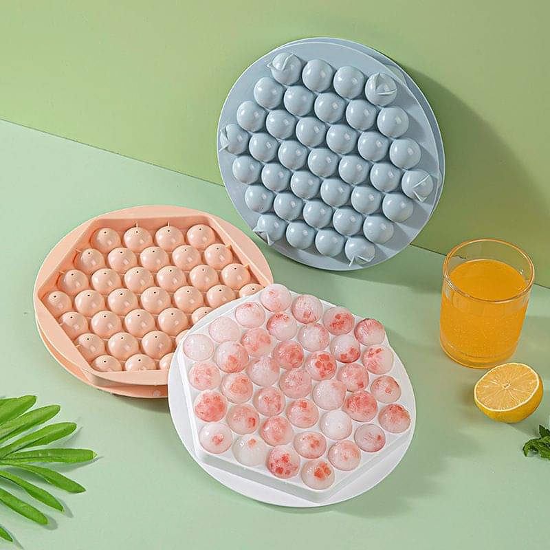     			VARUN  Round Ice Cube Tray - 33 Grid Mini Sphere Mold for Freezer | Reusable Flexible Plastic Ice Tray for Whiskey, Cocktails, Juices (Pack of 2)