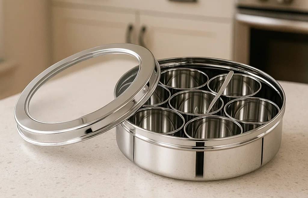     			Visaxmi See-Through Steel Silver Spice Container ( Set of 7 )